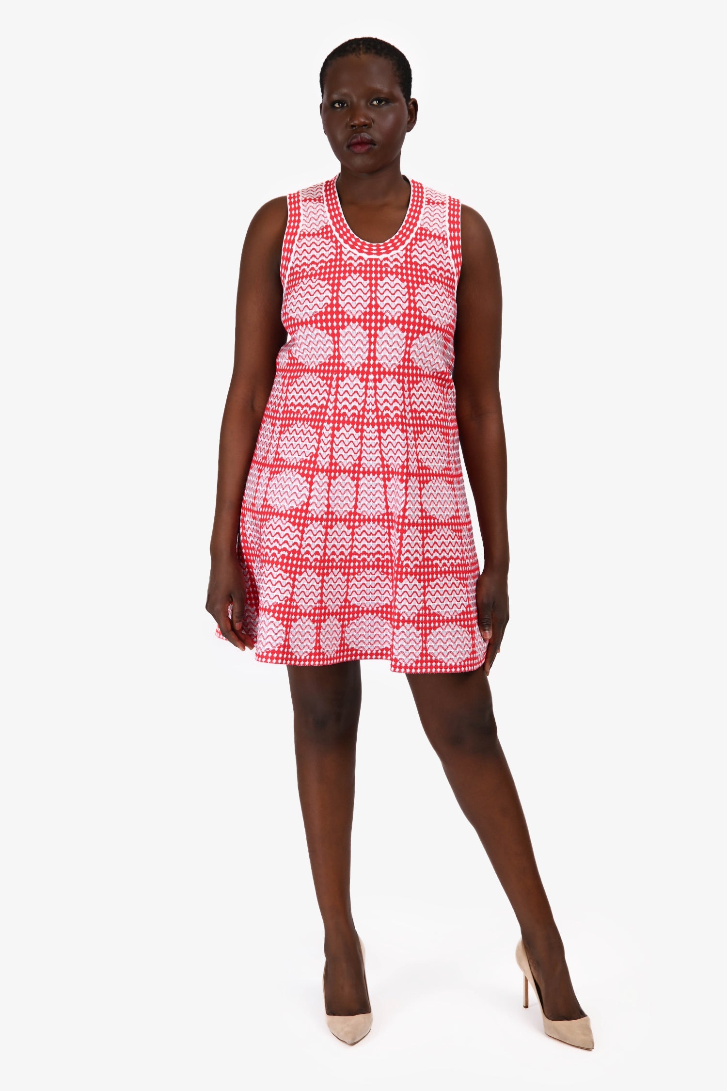 Alaia Red Printed Knit A-Line Dress Size 42
