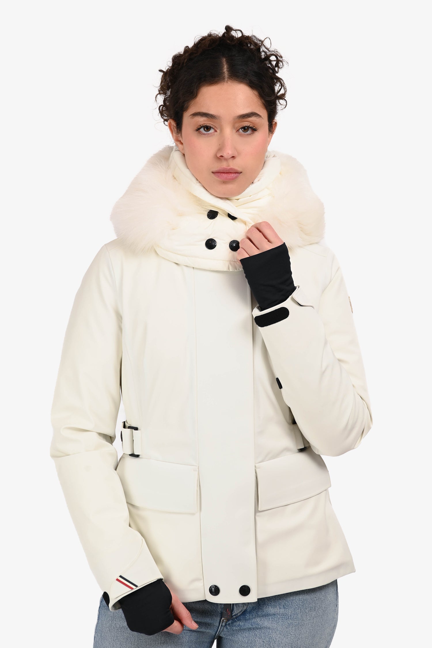 Moncler Grenoble 2018 White Down 'Entova' Ski Jacket With Detachable Fox Fur Hood Size 0