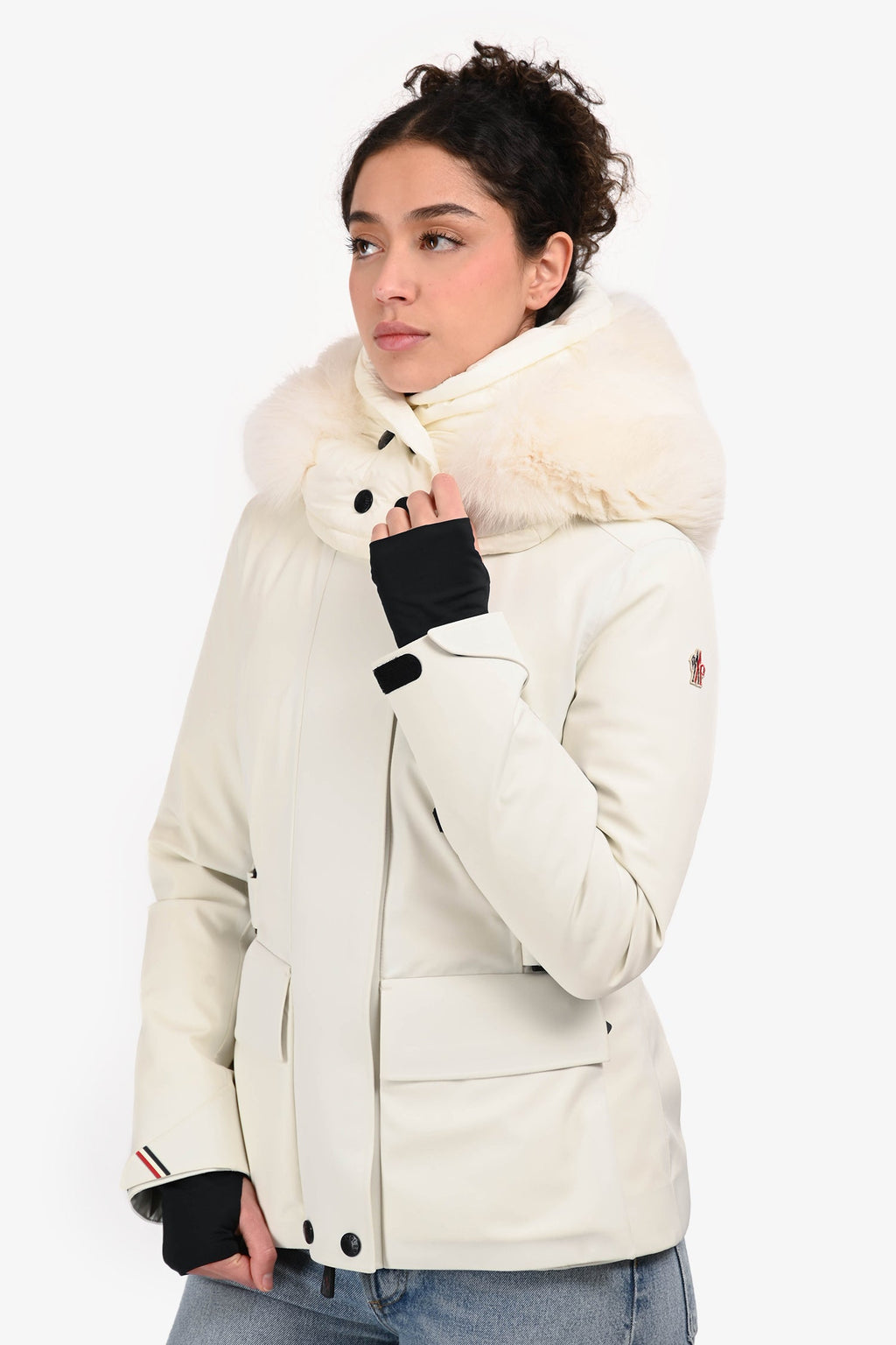 Moncler Grenoble 2018 White Down 'Entova' Ski Jacket With Detachable Fox Fur Hood Size 0