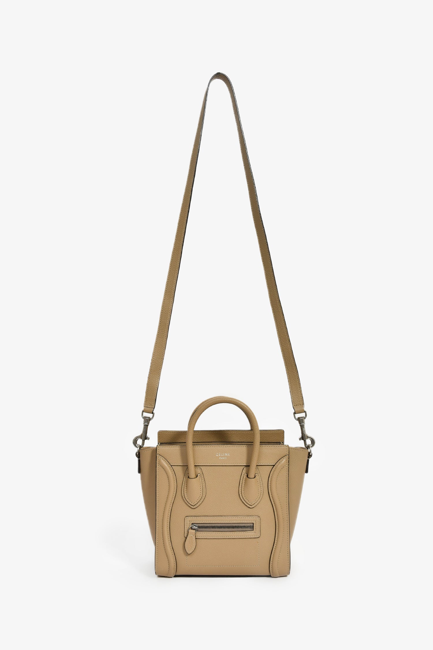 Celine Taupe Leather Nano Luggage Top Handle with Strap