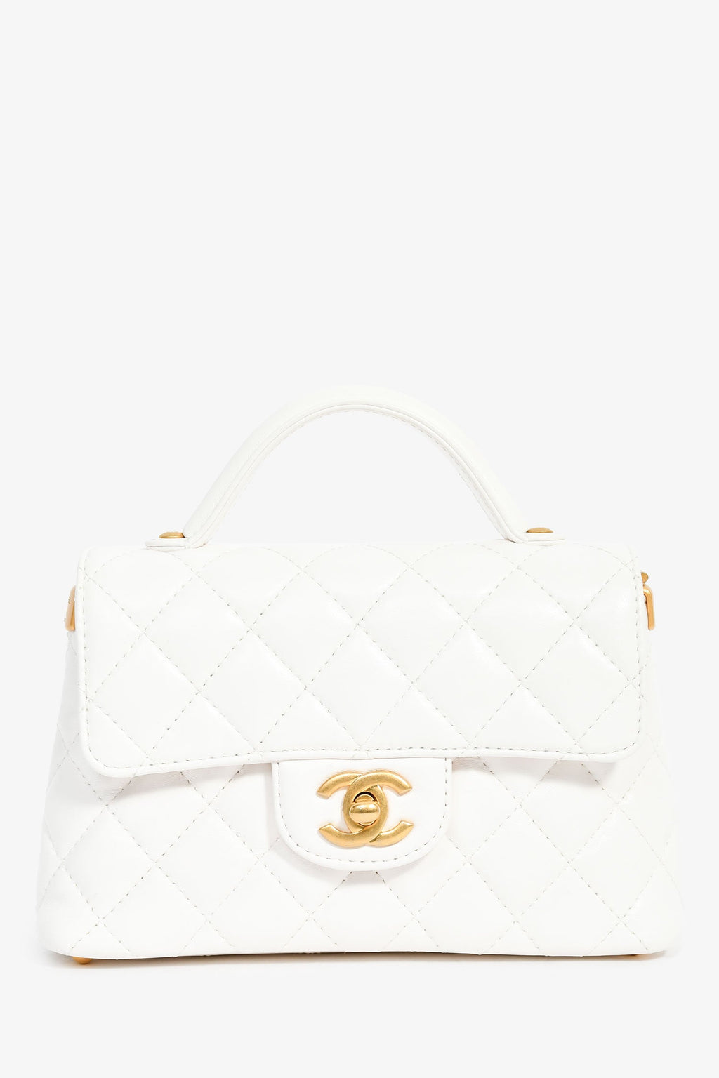 Pre-Loved Chanel™ 2025 White Lambskin Mini Rectangle Top Handle