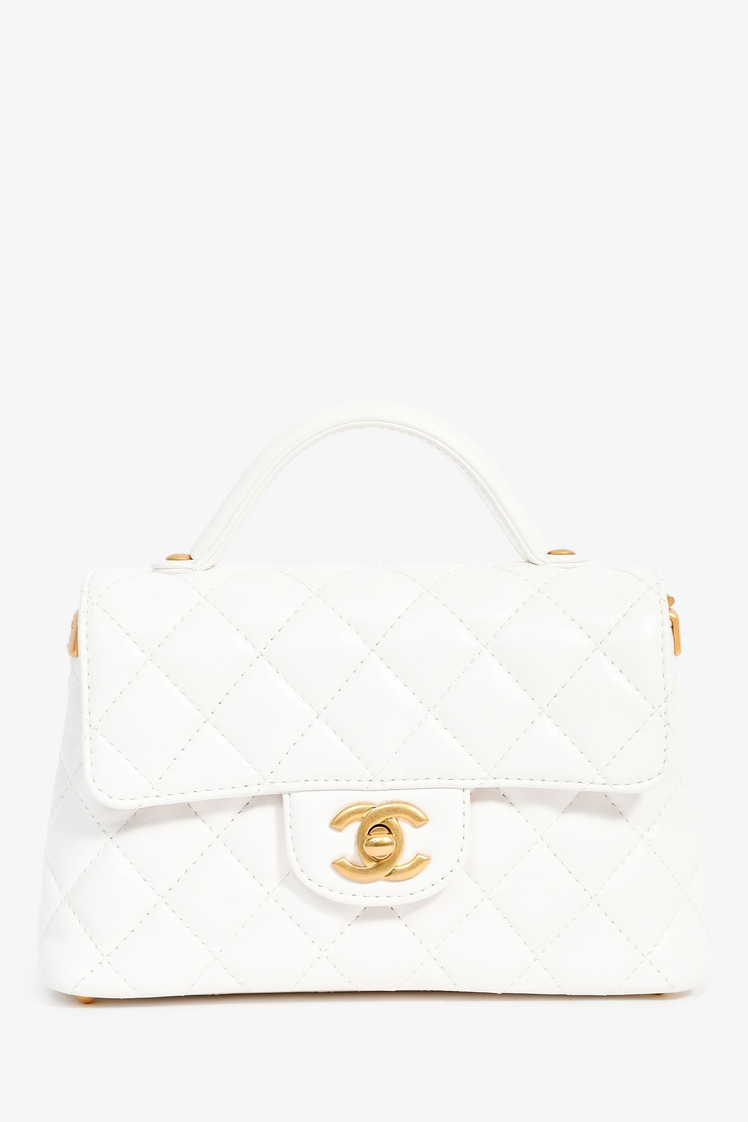 Pre-Loved Chanel™ 2025 White Lambskin Mini Rectangle Top Handle