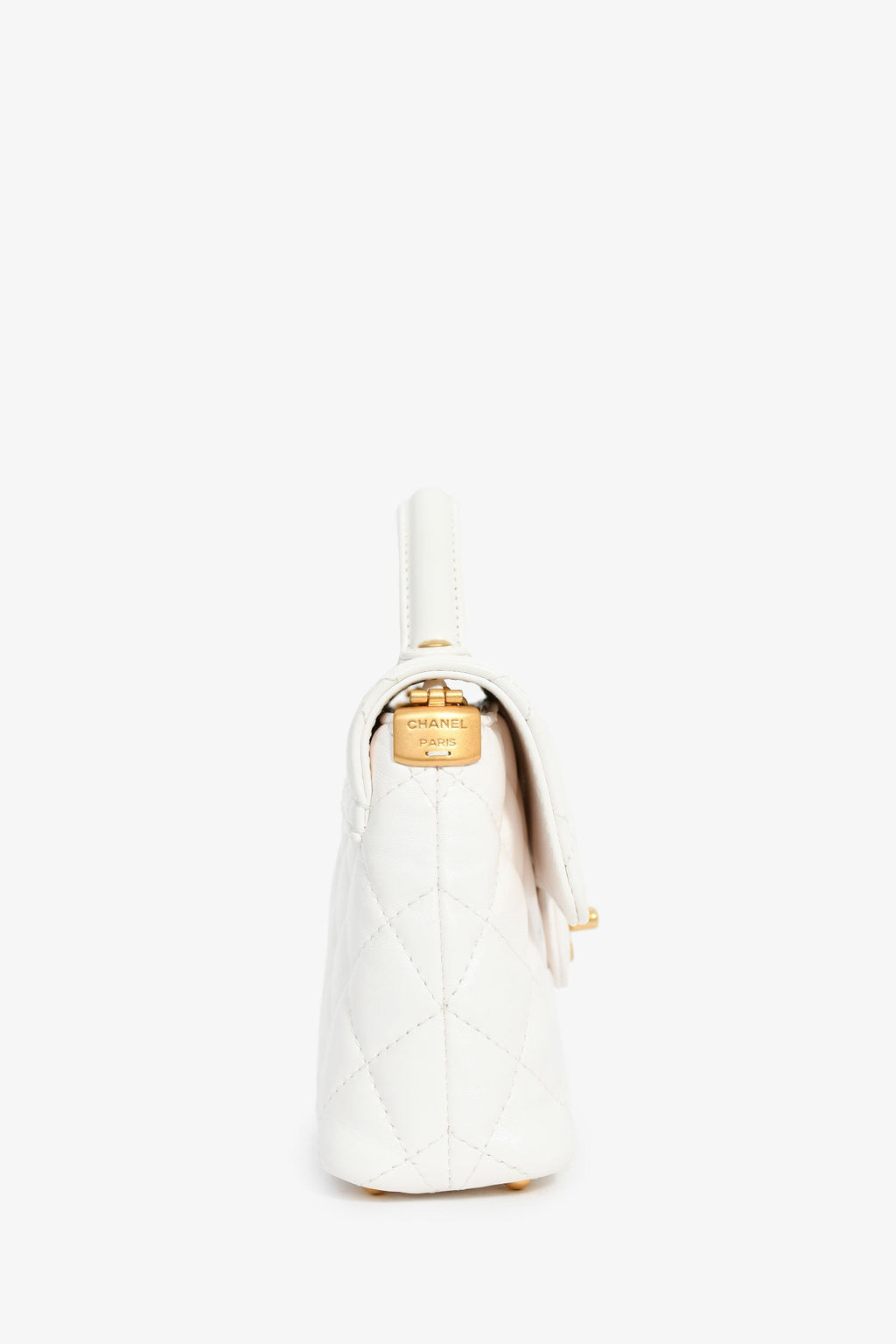 Pre-Loved Chanel™ 2025 White Lambskin Mini Rectangle Top Handle