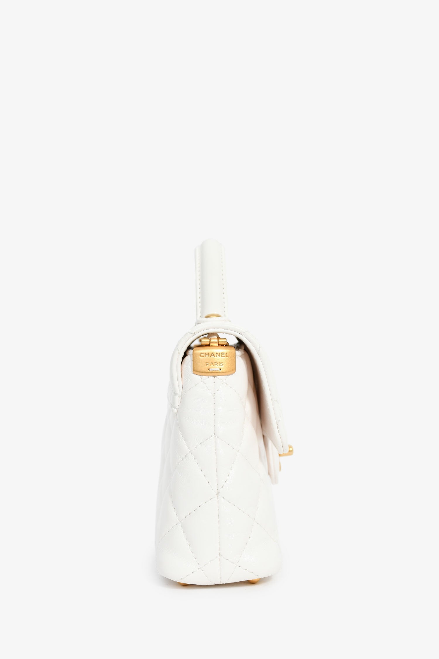 Pre-Loved Chanel™ 2025 White Lambskin Mini Rectangle Top Handle