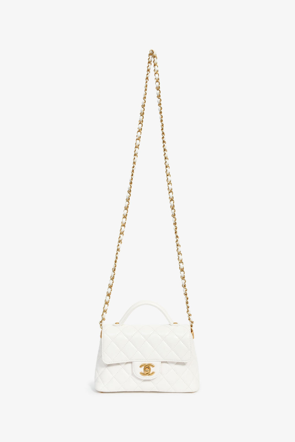 Pre-Loved Chanel™ 2025 White Lambskin Mini Rectangle Top Handle