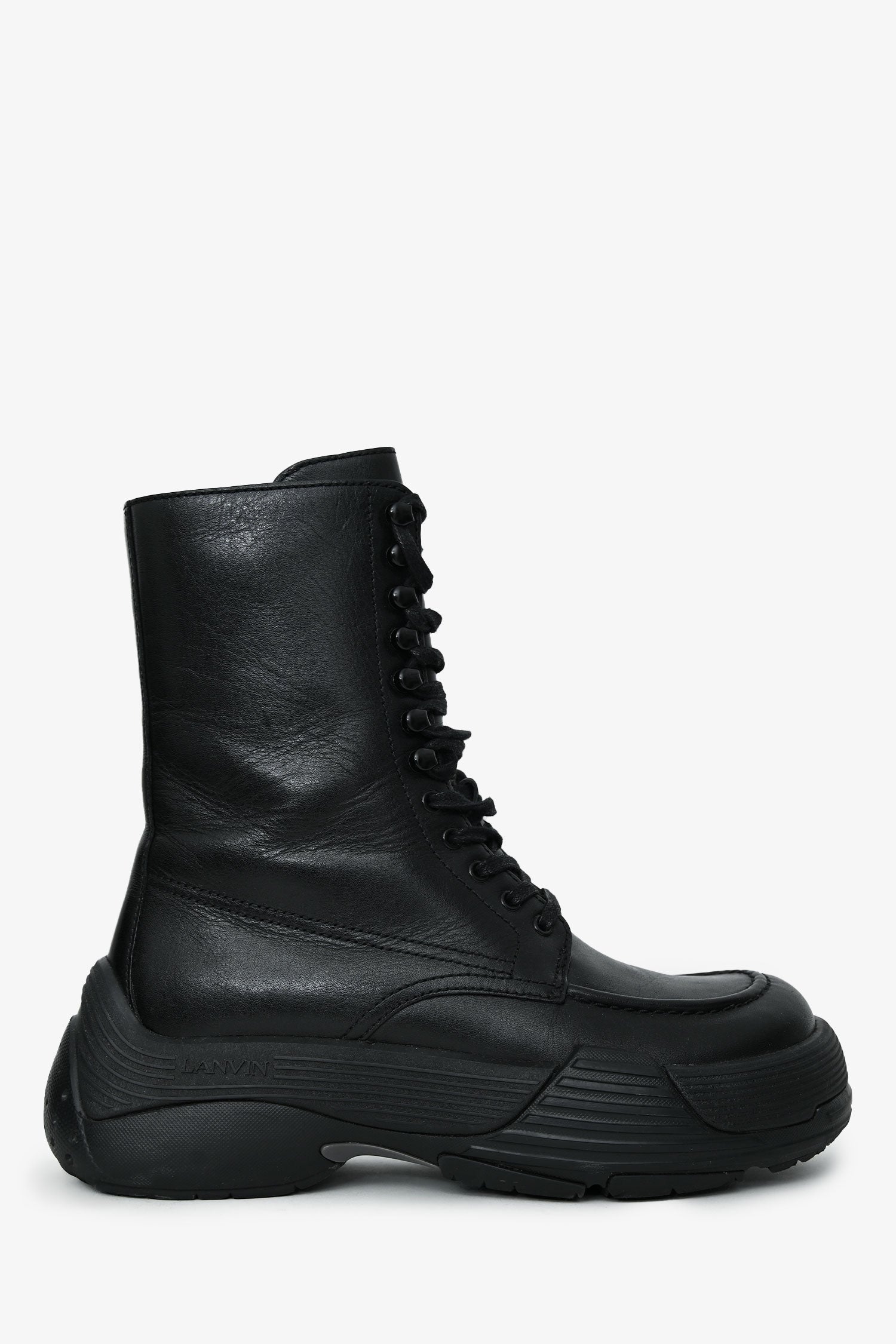 Lanvin Black Leather Chunky Rubber Sole 'Flash X Bold' Combat Boots Size 37