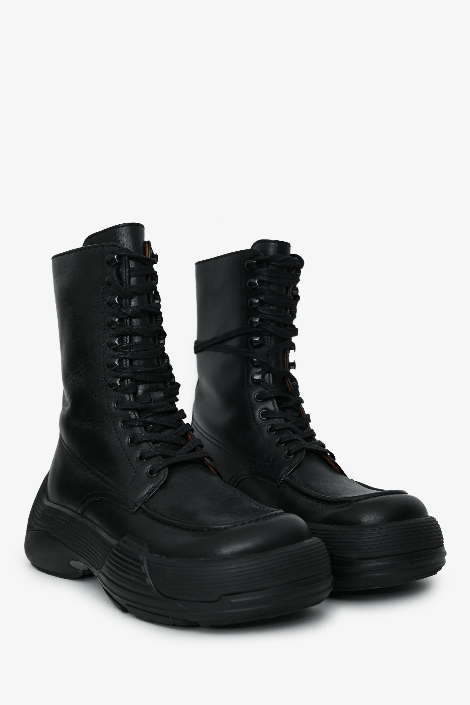 Lanvin Black Leather Chunky Rubber Sole 'Flash X Bold' Combat Boots Size 37