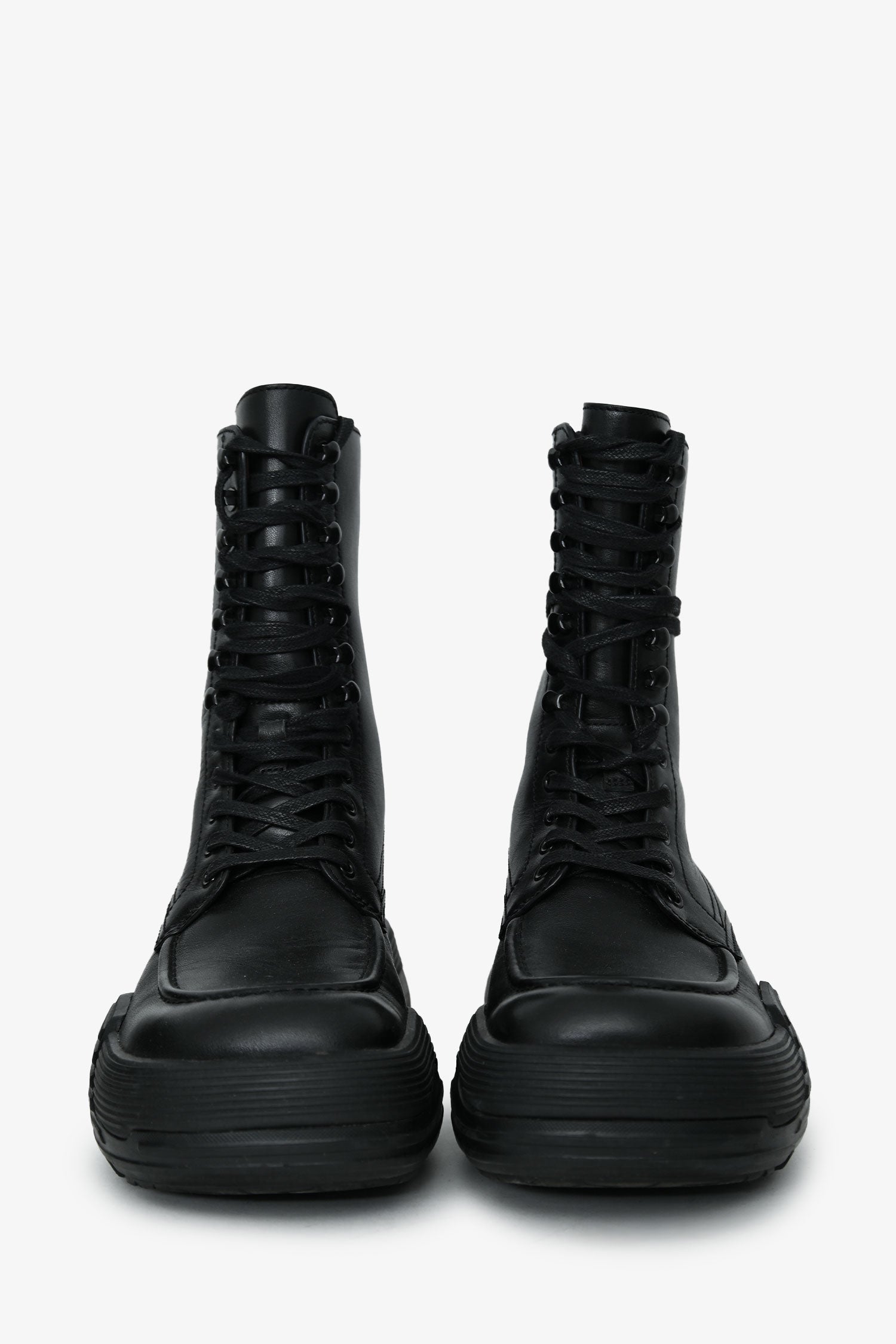 Lanvin Black Leather Chunky Rubber Sole 'Flash X Bold' Combat Boots Size 37