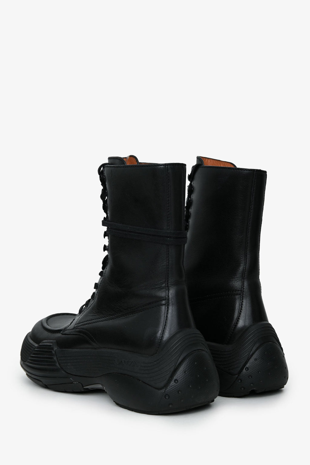 Lanvin Black Leather Chunky Rubber Sole 'Flash X Bold' Combat Boots Size 37
