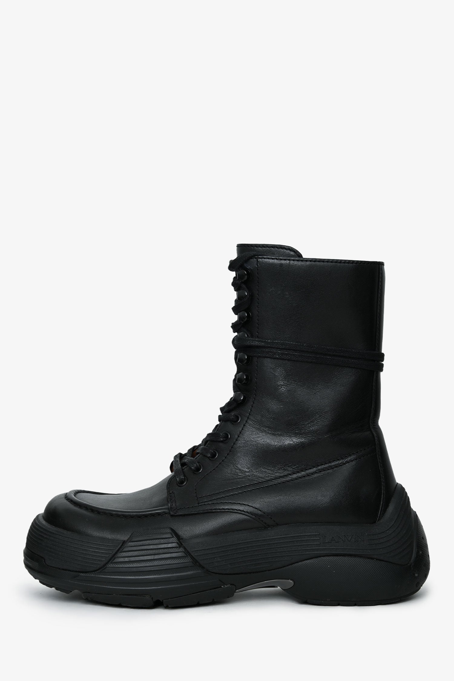 Lanvin Black Leather Chunky Rubber Sole 'Flash X Bold' Combat Boots Size 37