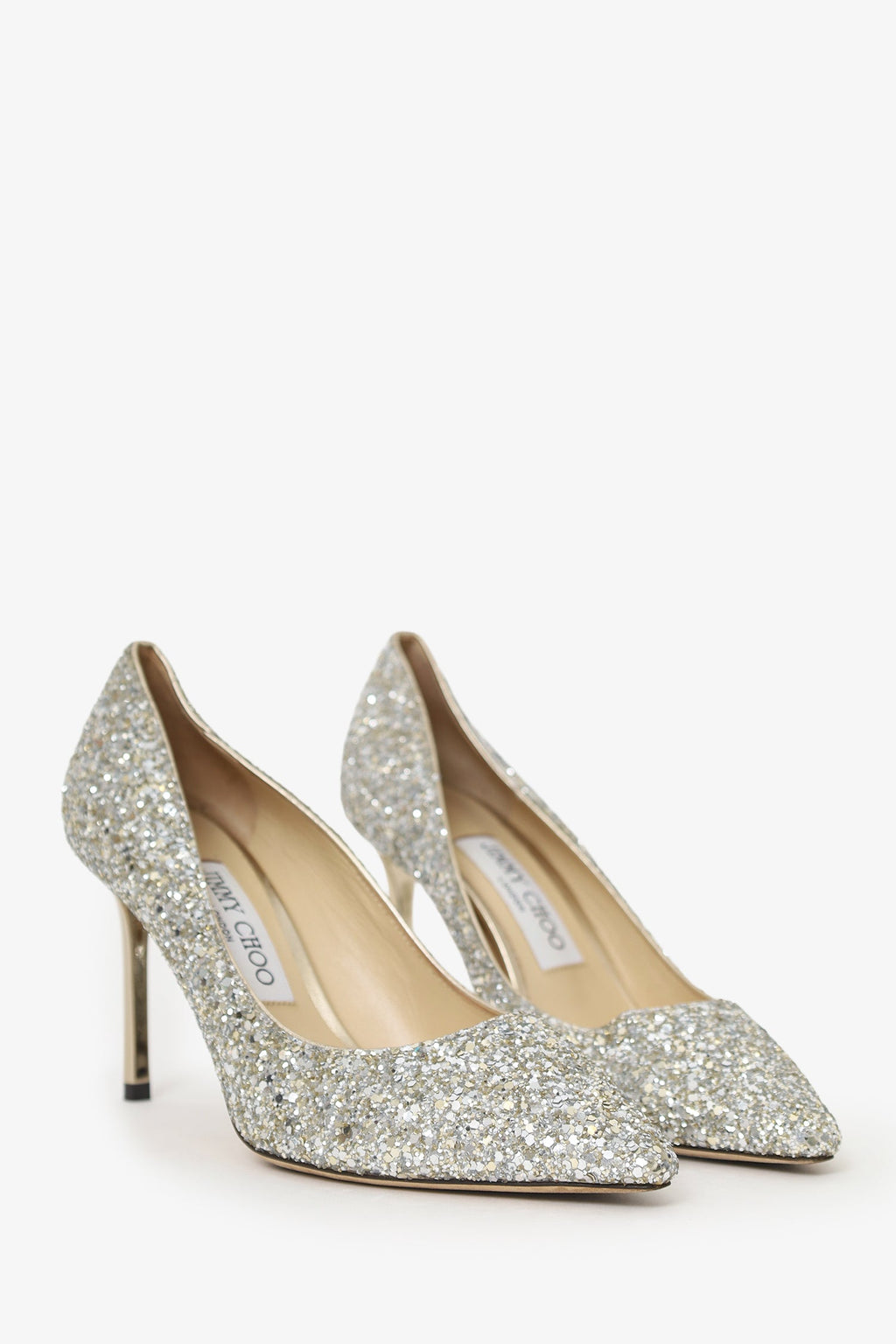 Jimmy Choo Silver Sequin Heels Size 36.5