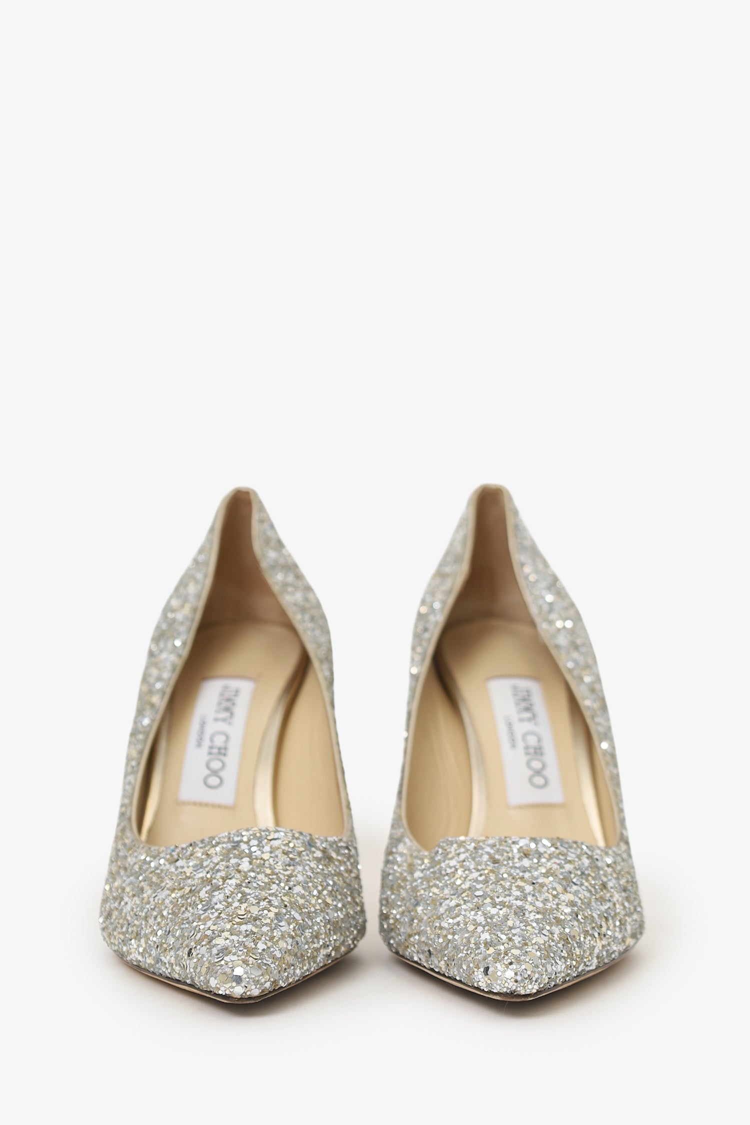 Jimmy Choo Silver Sequin Heels Size 36.5
