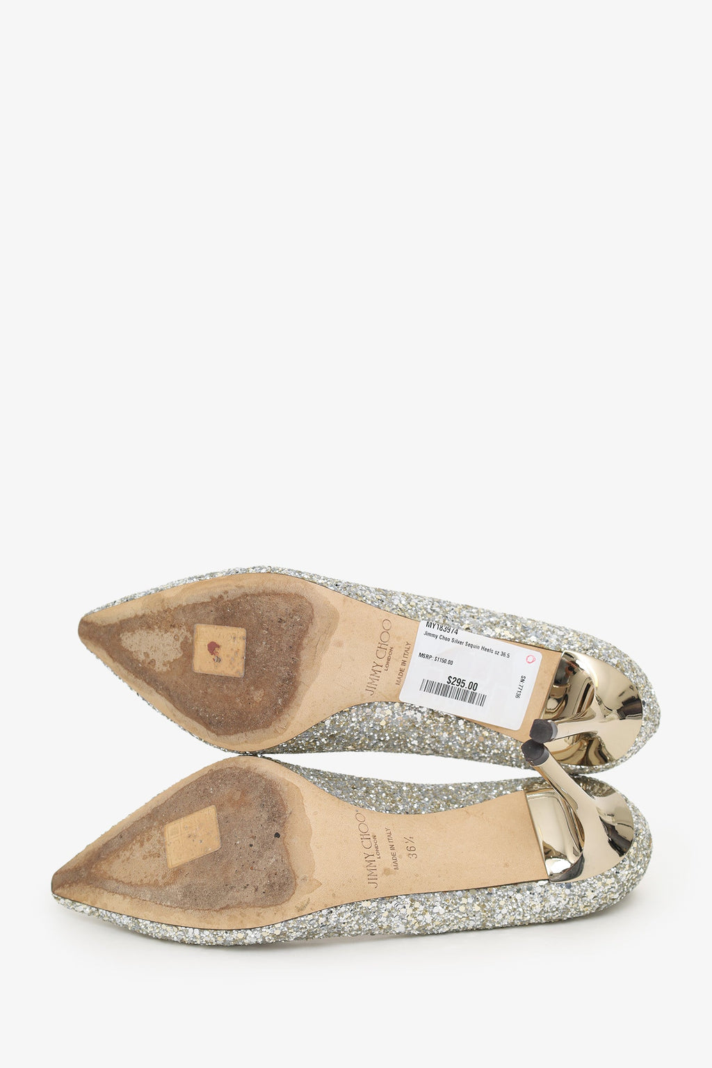 Jimmy Choo Silver Sequin Heels Size 36.5