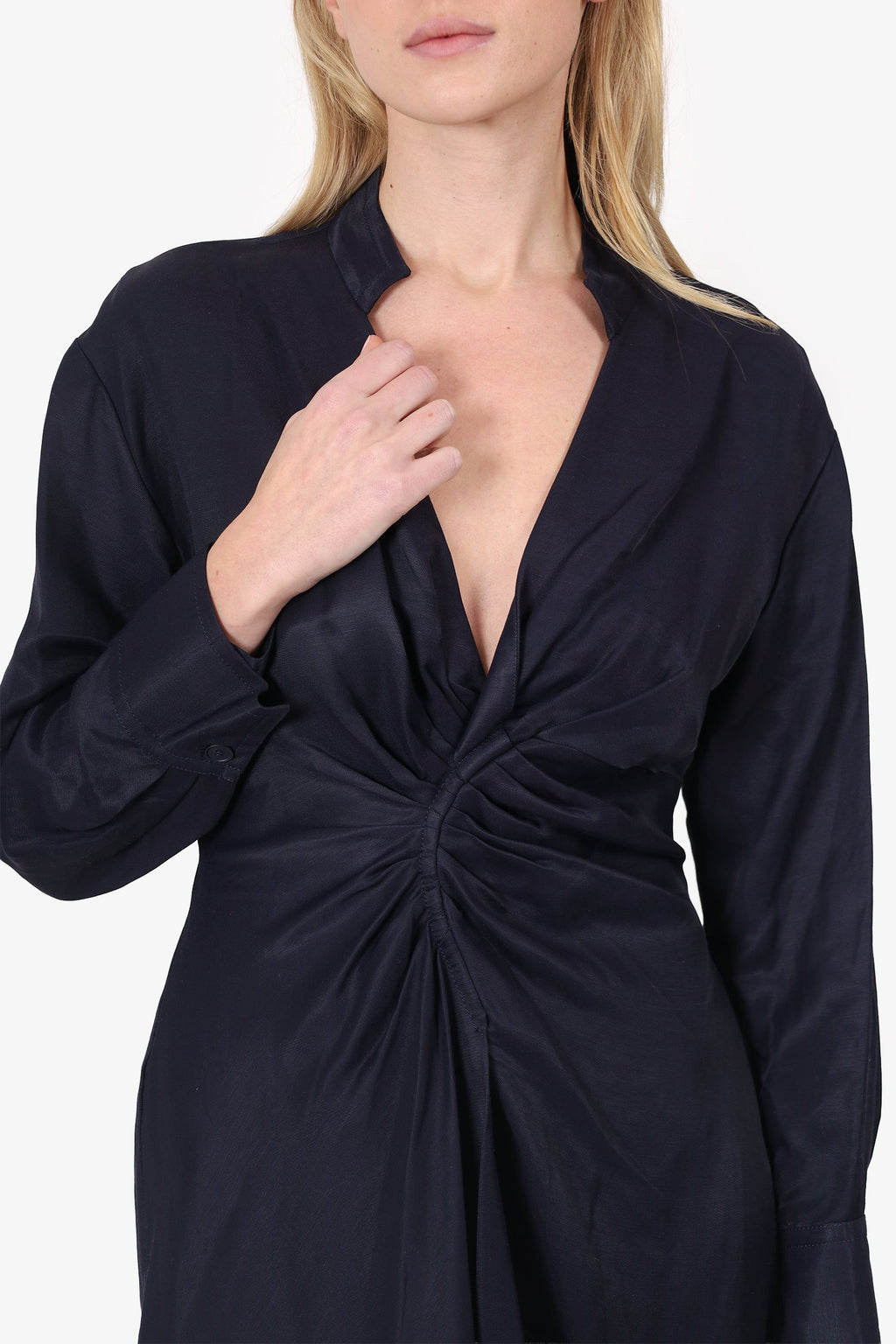 Sandro Navy Linen Blend Mini Shirt Dress Size 44