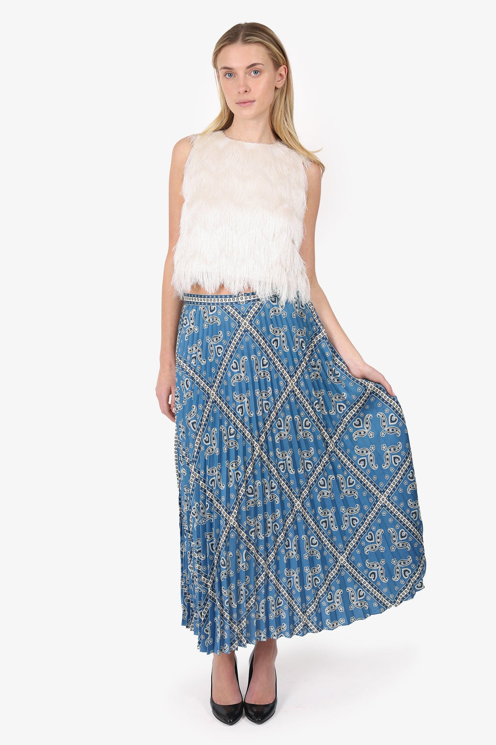 Sandro Blue Pattern Print Long Skirt Size 40