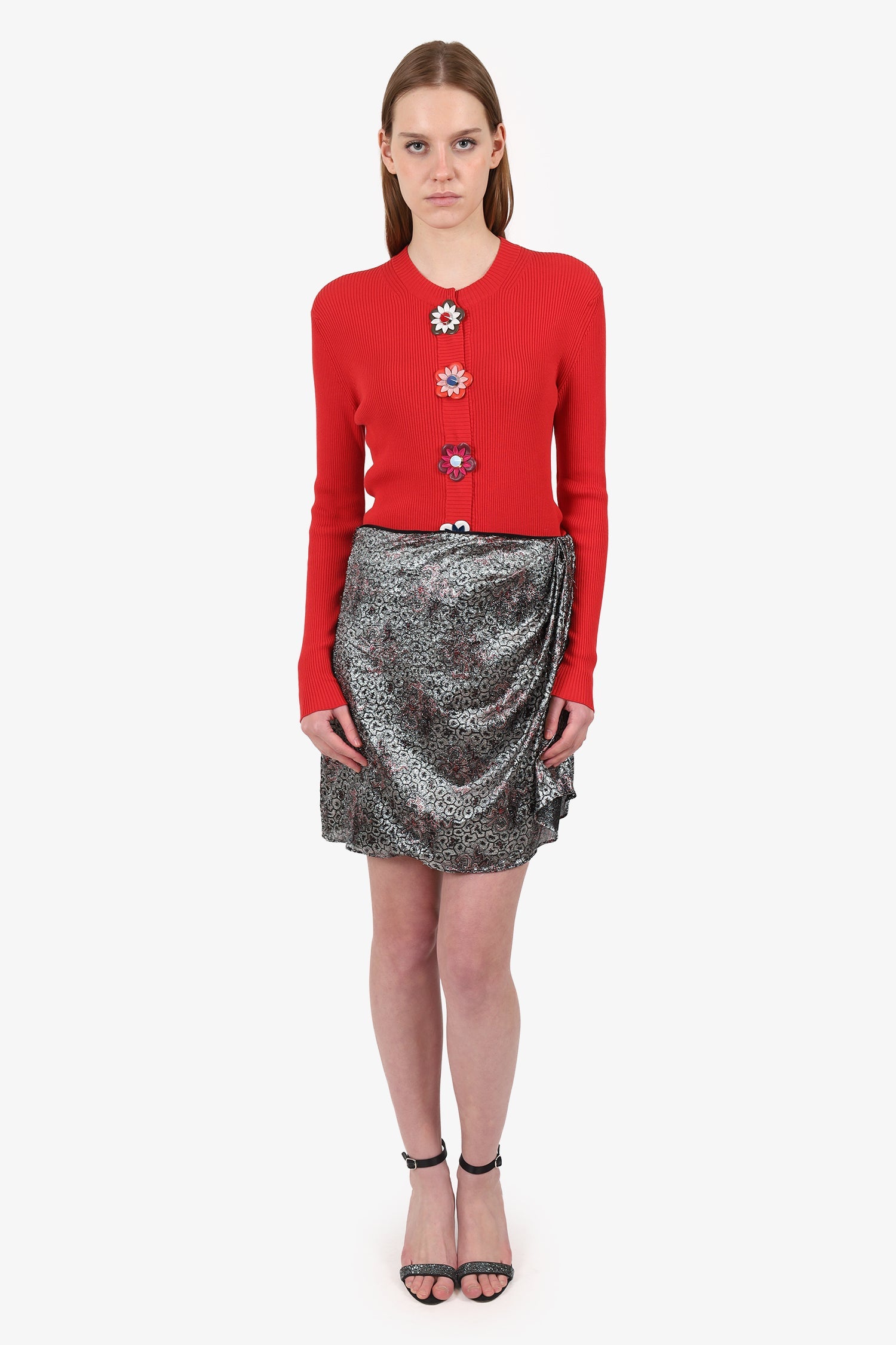 Isabel Marant Silver Metallic Ruched Mini Skirt Size 8