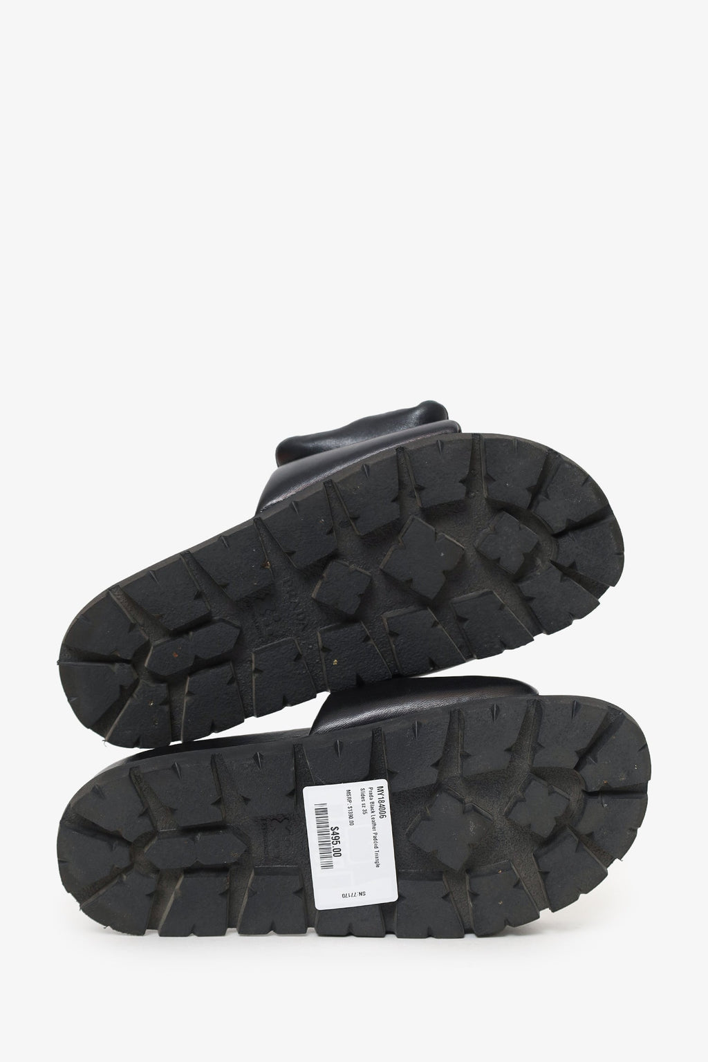Prada Black Leather Padded Triangle Slides Size 35