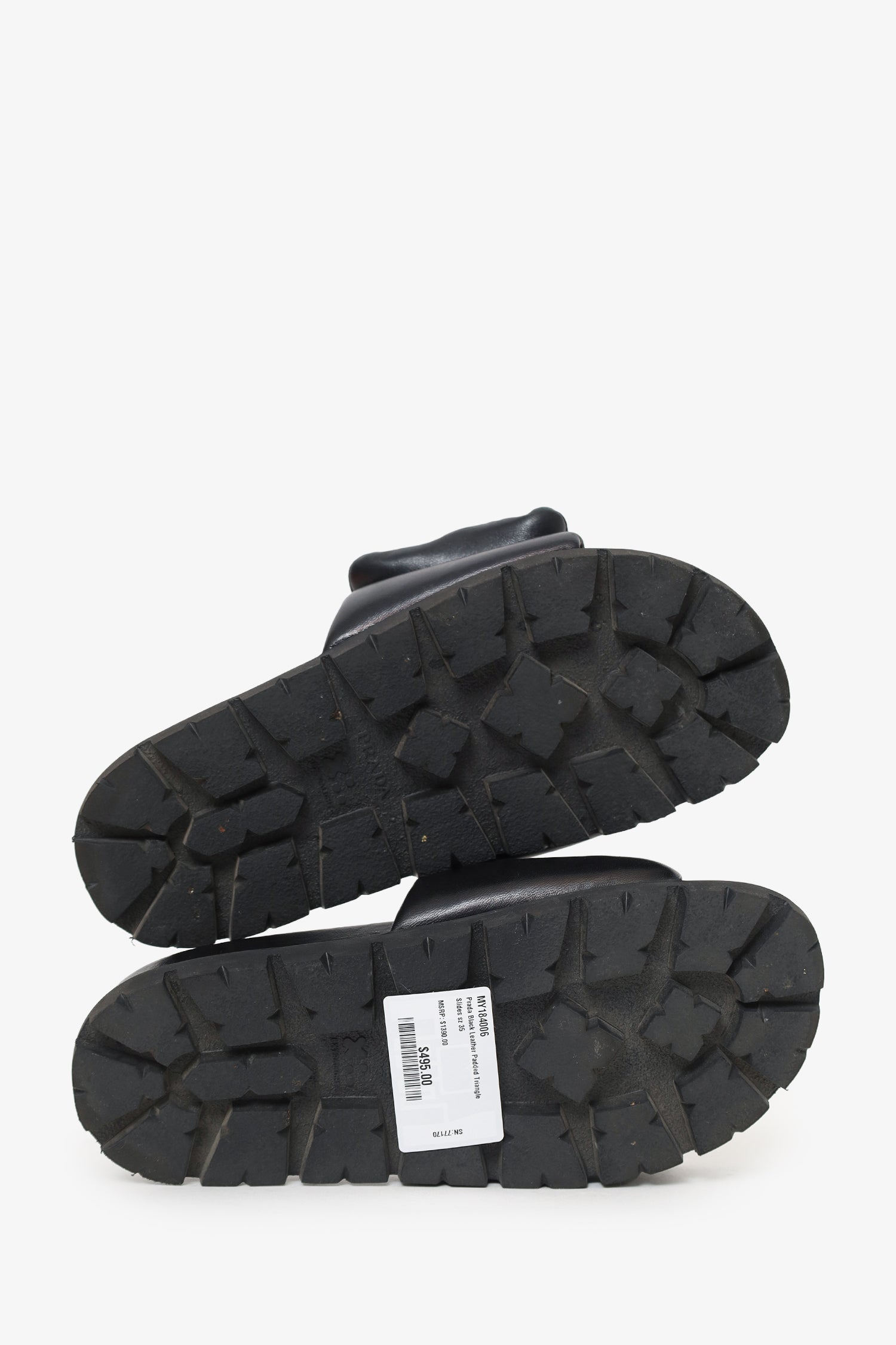 Prada Black Leather Padded Triangle Slides Size 35