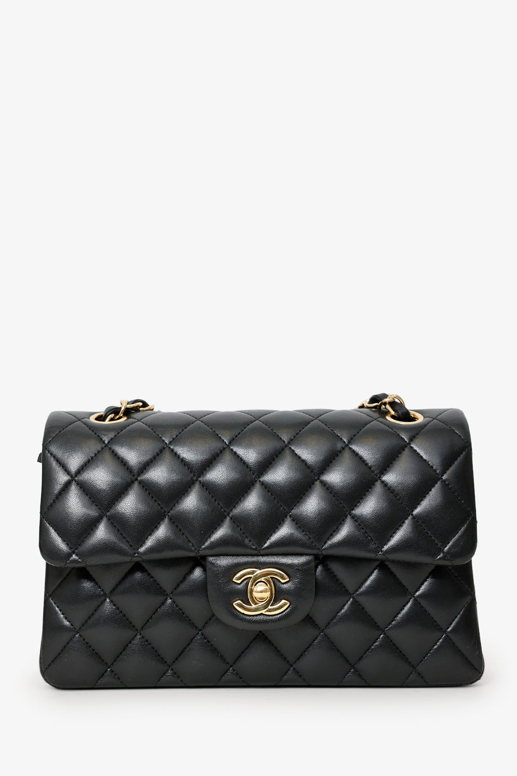 Pre-Loved Chanel™ Black Lambskin Leather Small Classic Double Flap GHW