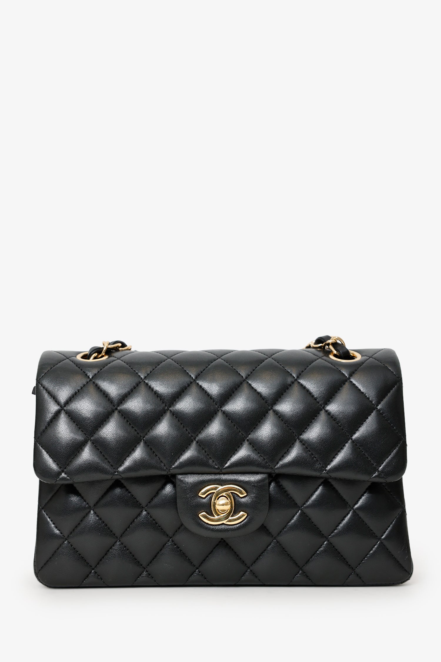 Pre-Loved Chanel™ Black Lambskin Leather Small Classic Double Flap GHW