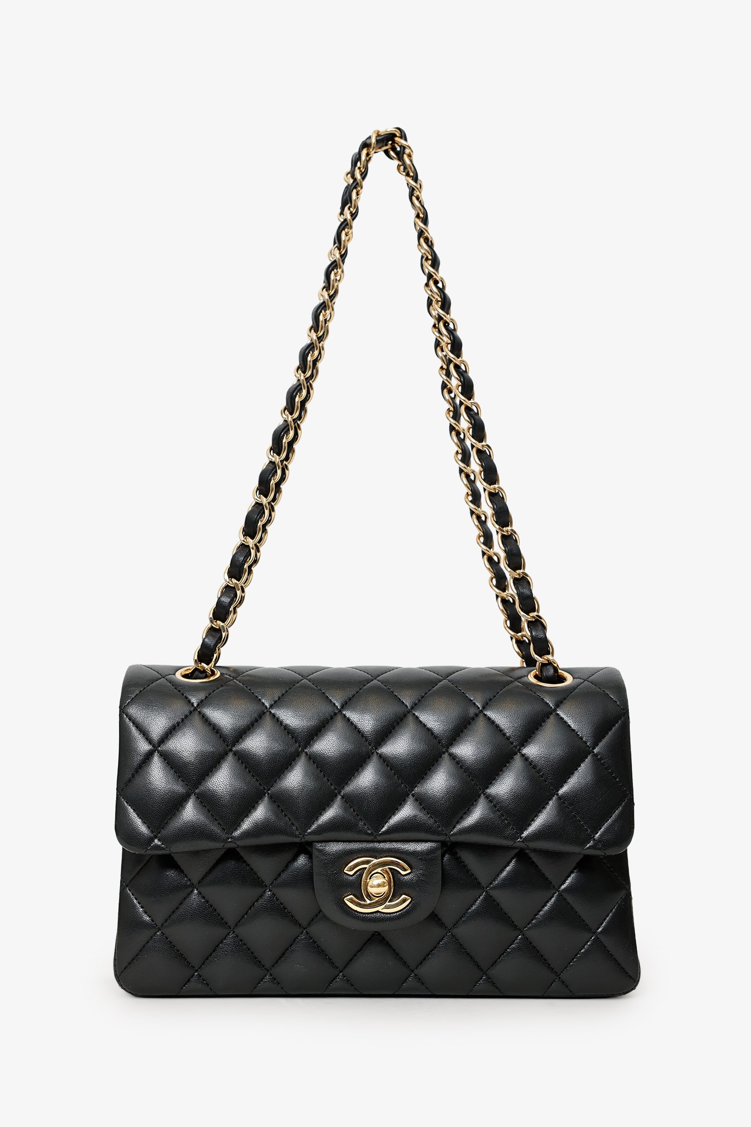 Pre-Loved Chanel™ Black Lambskin Leather Small Classic Double Flap GHW