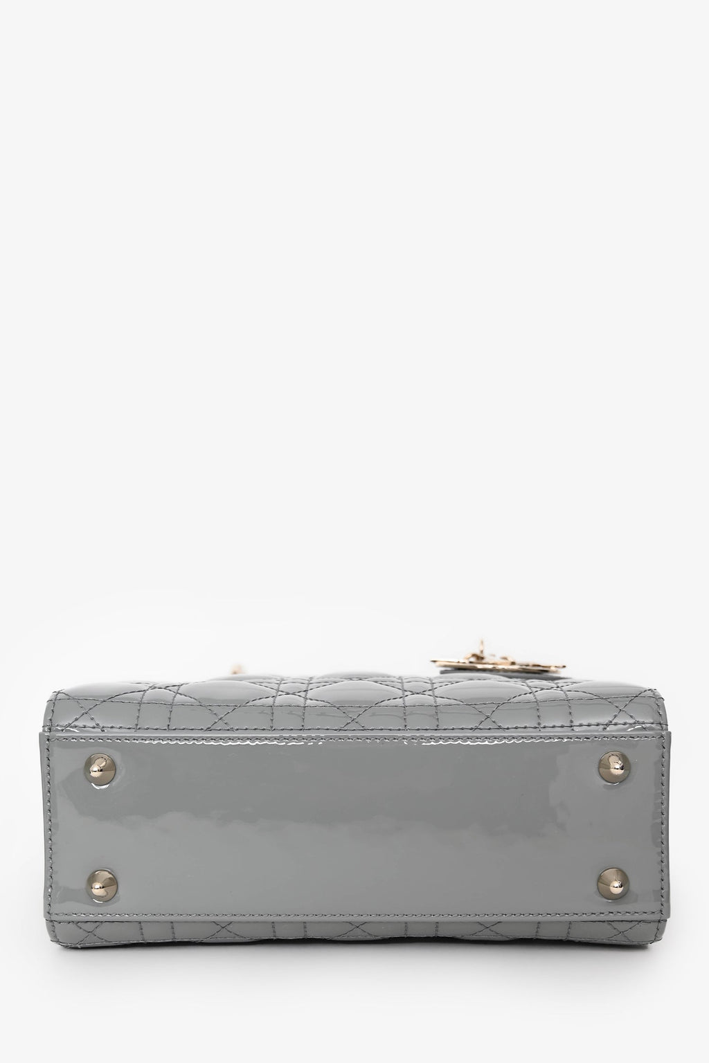 Christian Dior 2021 Grey Patent Leather Small Lady Dior Top Handle With Strap