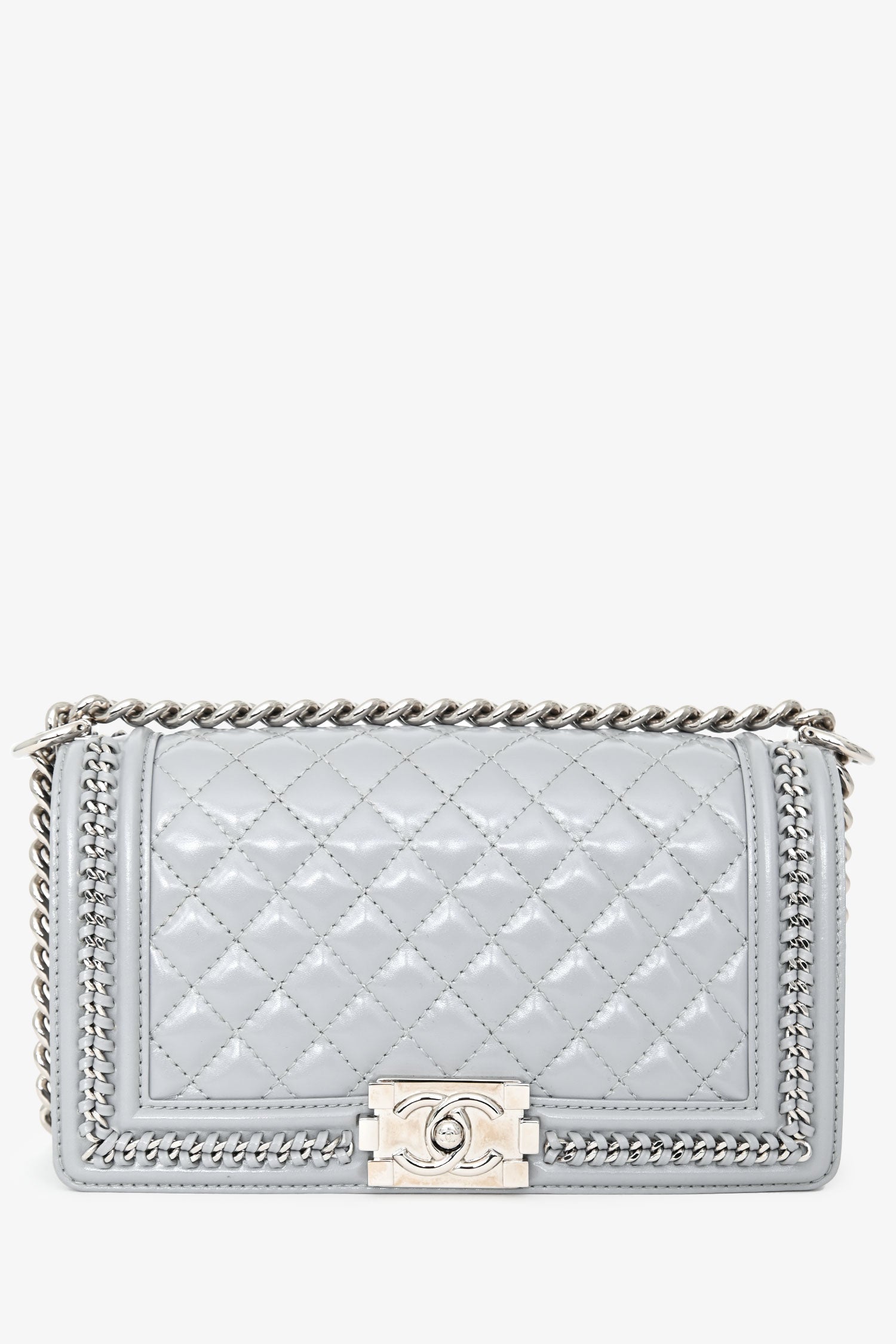 Pre-Loved Chanel™ 2019-2020 Grey Leather Quilted Medium Boy Bag SHW