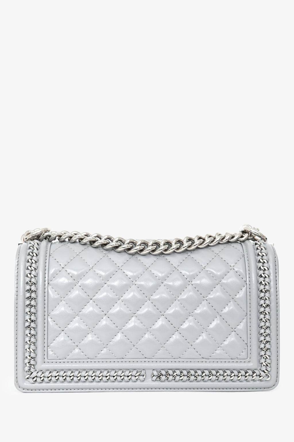 Pre-Loved Chanel™ 2019-2020 Grey Leather Quilted Medium Boy Bag SHW