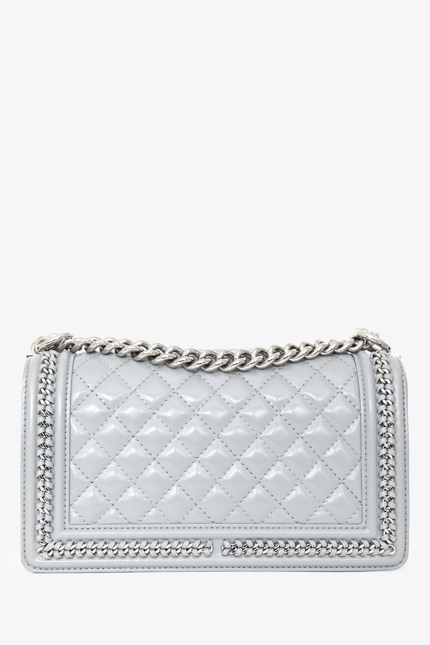Pre-Loved Chanel™ 2019-2020 Grey Leather Quilted Medium Boy Bag SHW