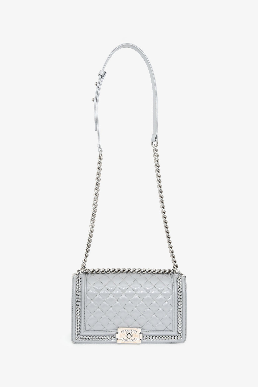 Pre-Loved Chanel™ 2019-2020 Grey Leather Quilted Medium Boy Bag SHW