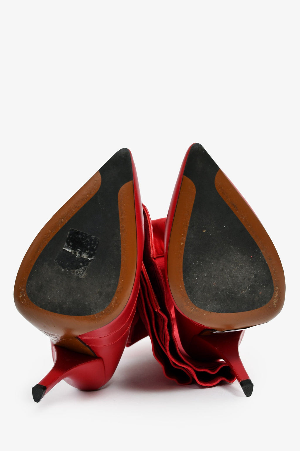 Fendi Red Leather/Knit Over The Knee 'Rockoko' Heeled Boots Size 37