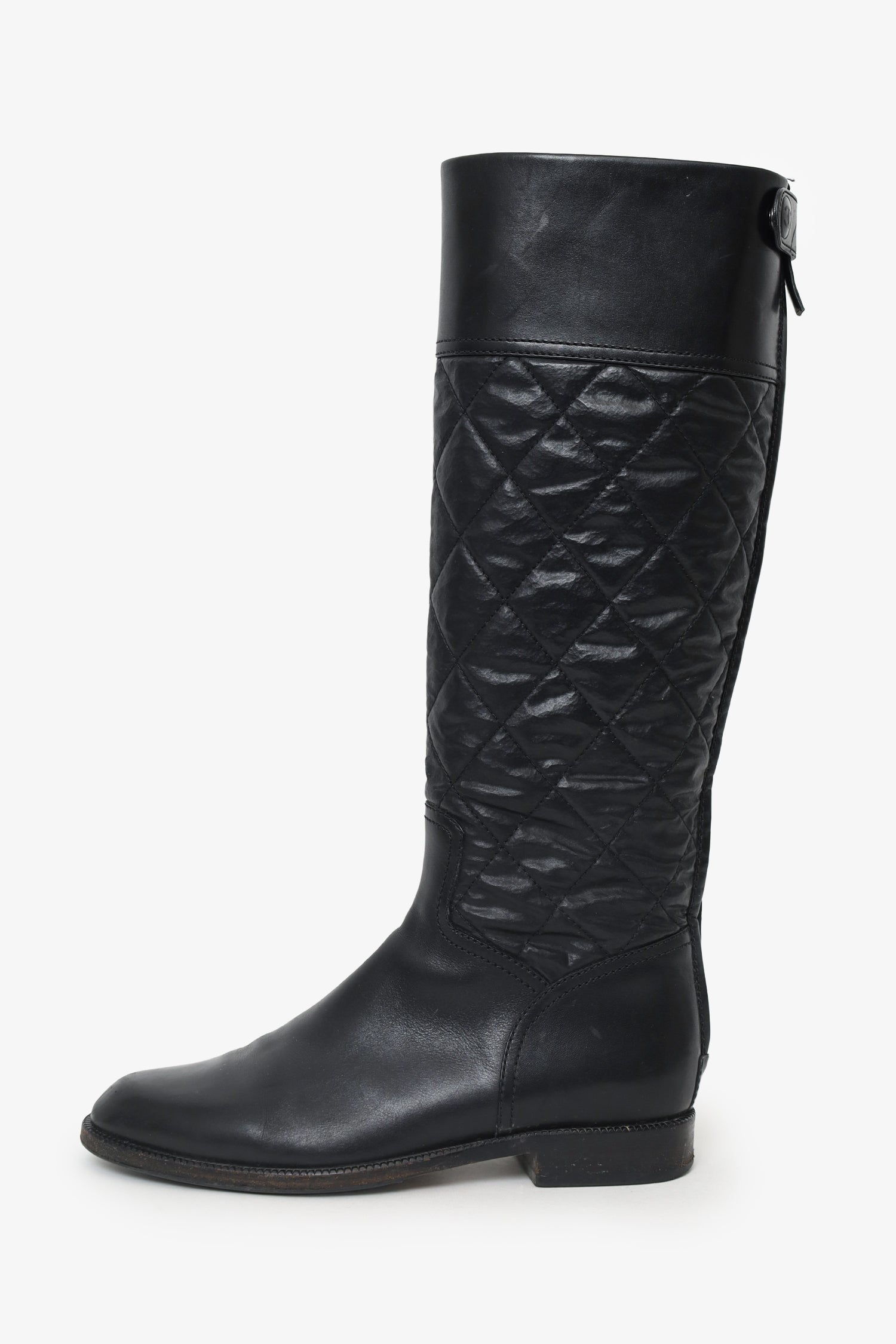 Pre-Loved Chanel™ Black Leather Quilted Knee High Boots Size 39