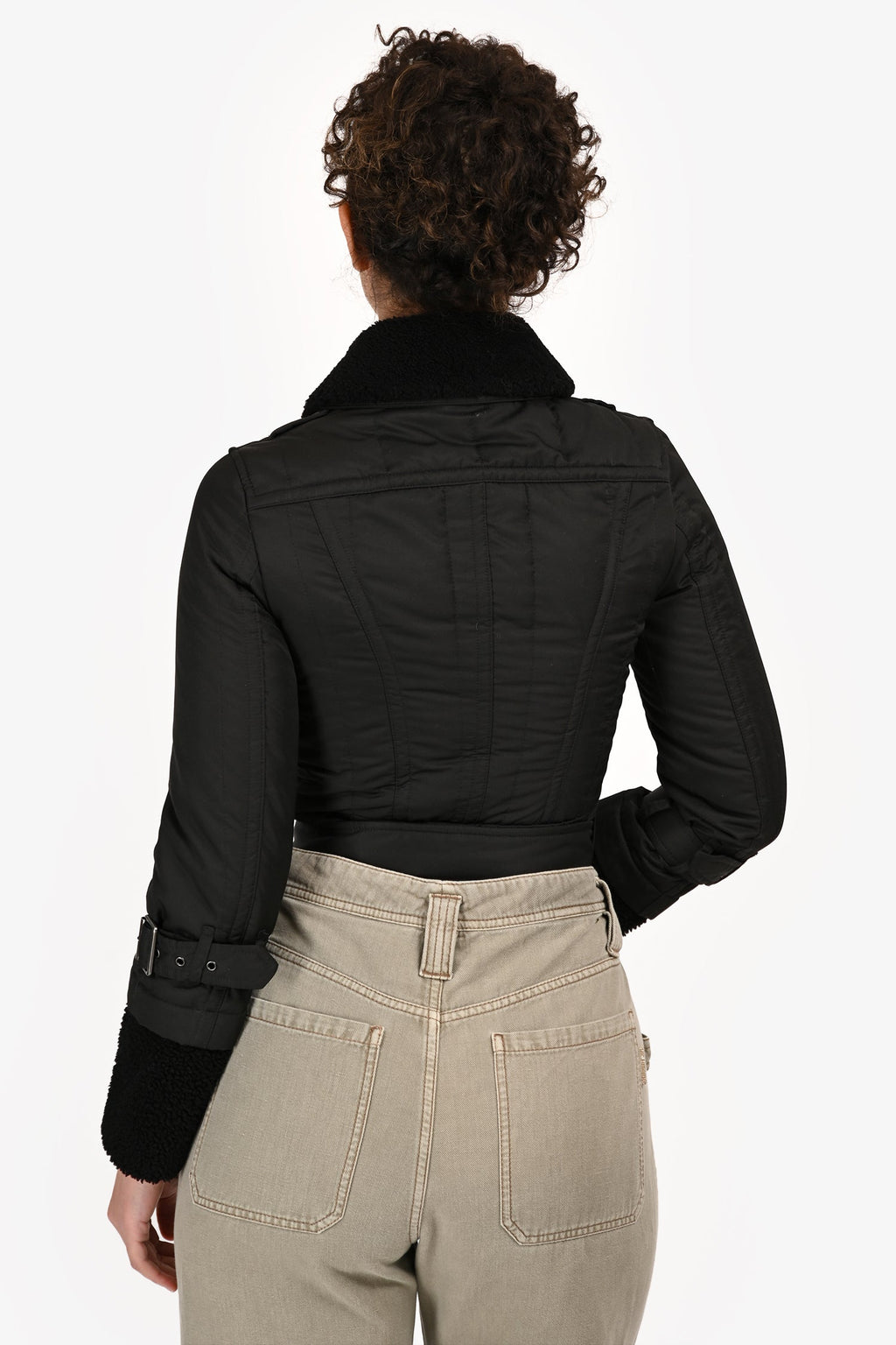 Burberry Brit Black Nylon Shearling-Trimmed Cropped Jacket Size 2