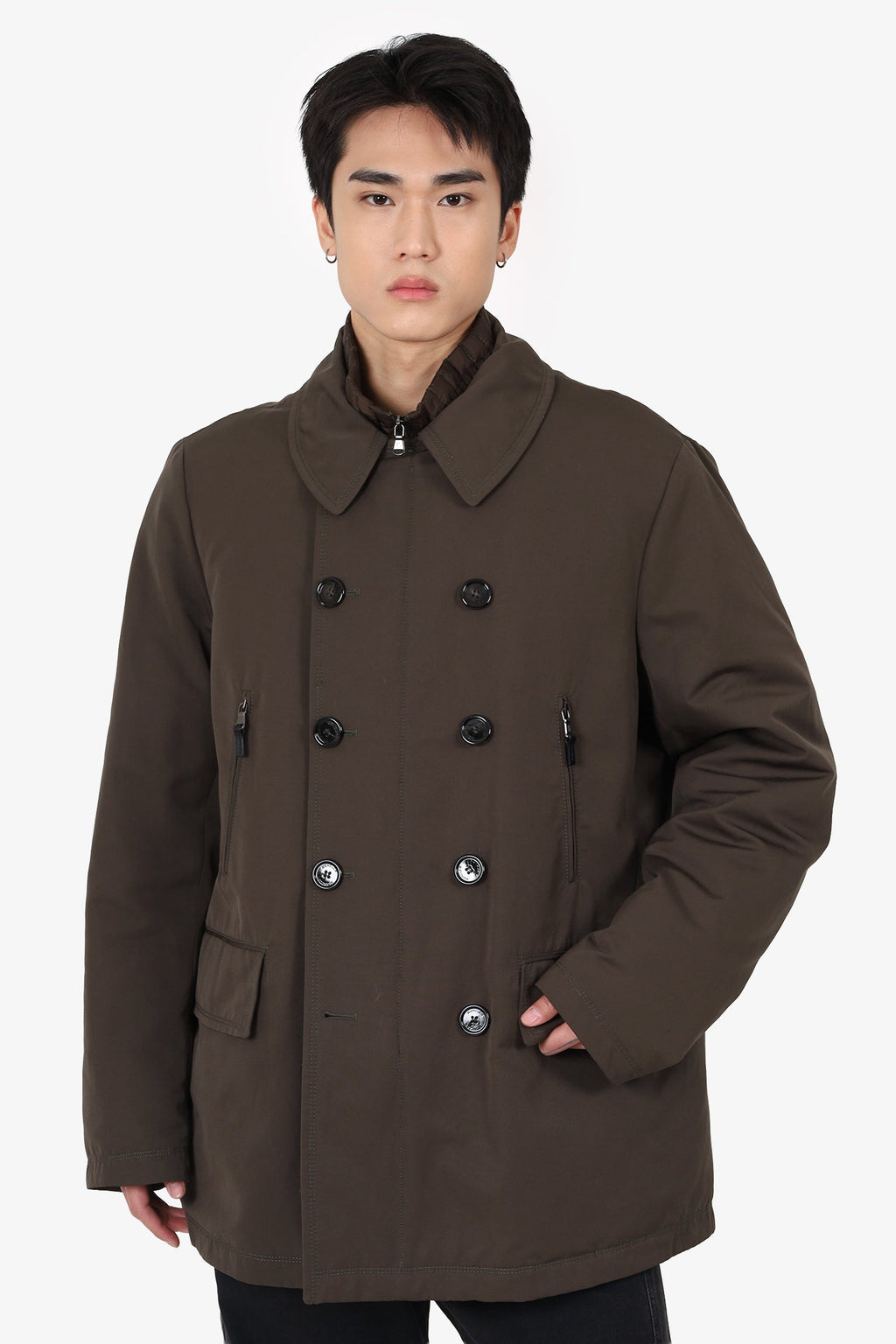 Moncler Khaki Green Down Inner Zip Up Coat Size 7 Mens