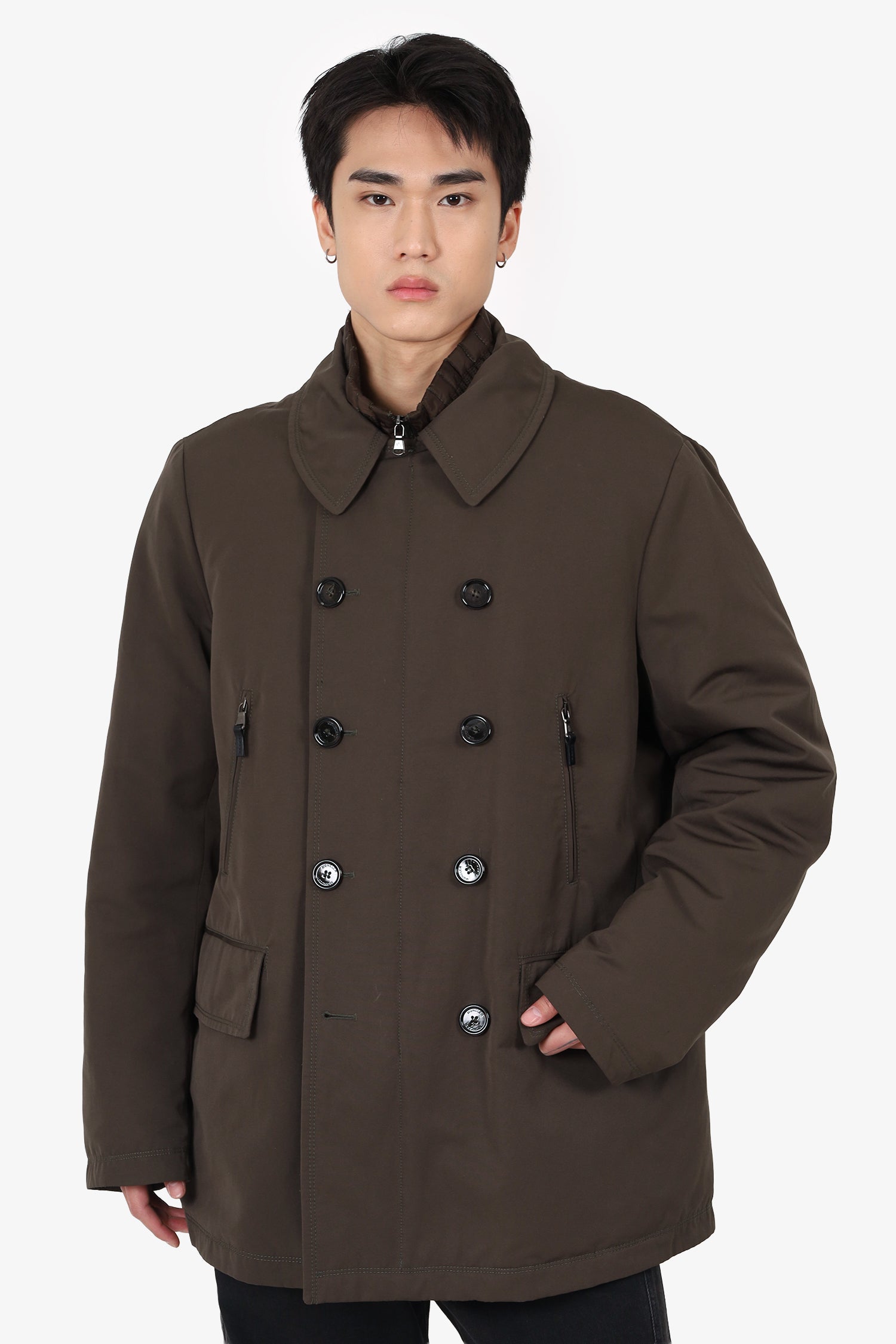 Moncler Khaki Green Down Inner Zip Up Coat Size 7 Mens