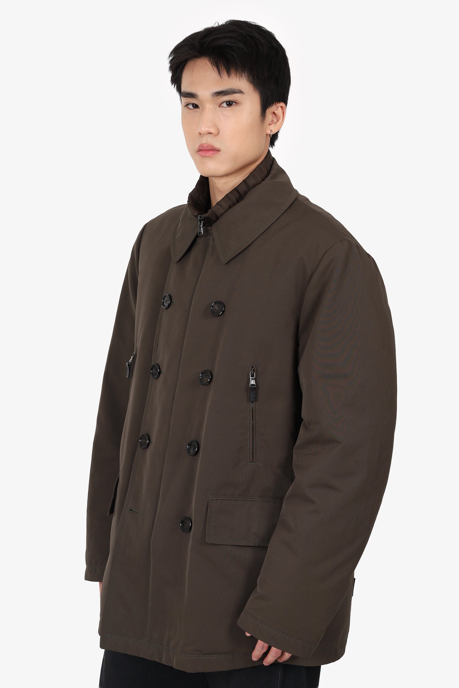 Moncler Khaki Green Down Inner Zip Up Coat Size 7 Mens