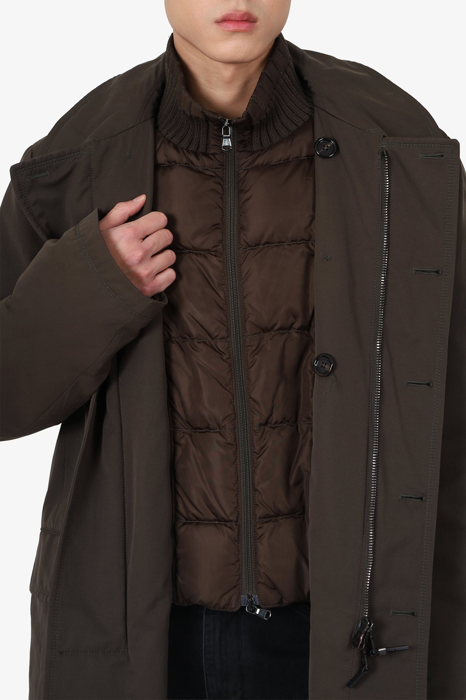 Moncler Khaki Green Down Inner Zip Up Coat Size 7 Mens