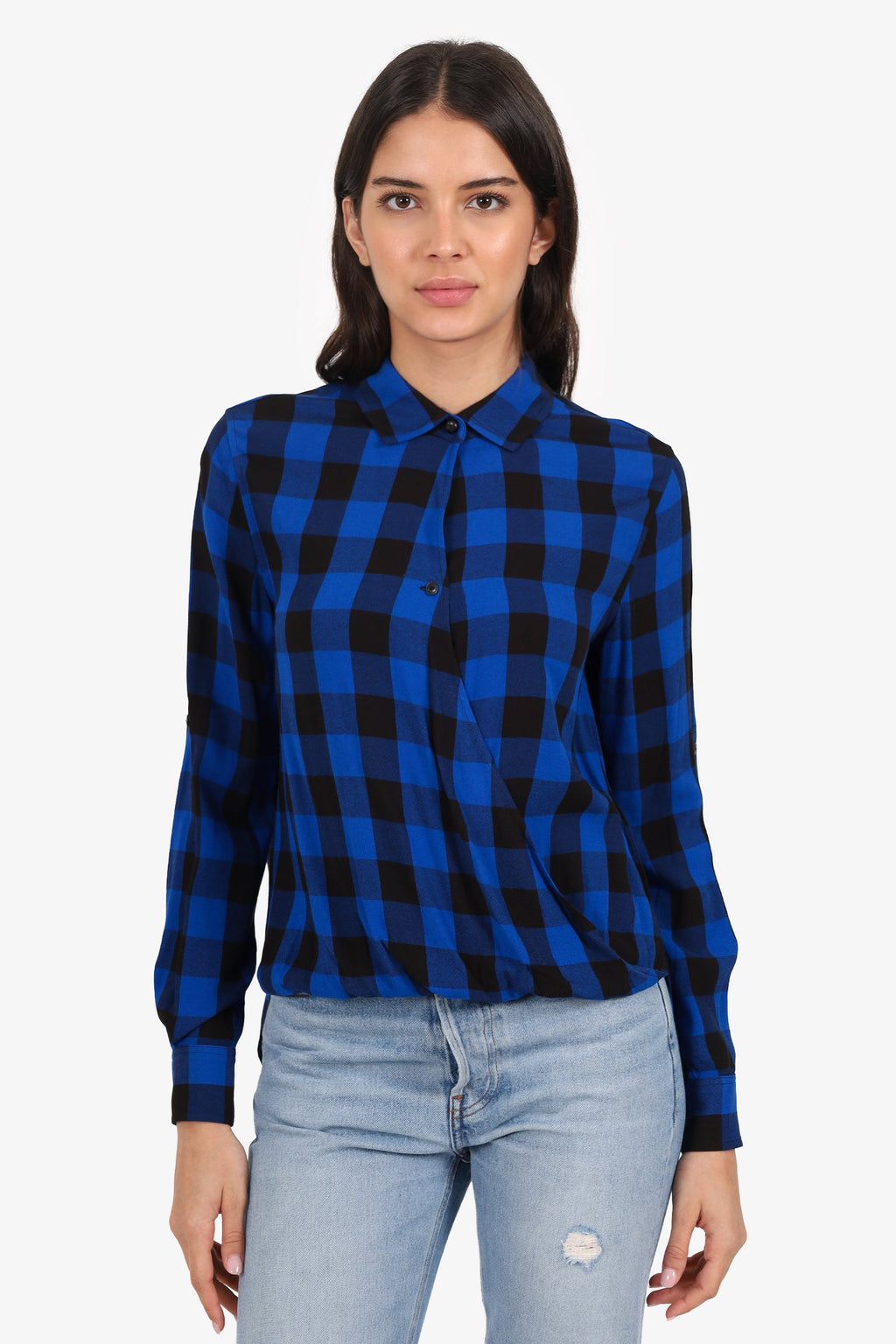 Rag & Bone Black/Blue Buffalo Check Top Size S