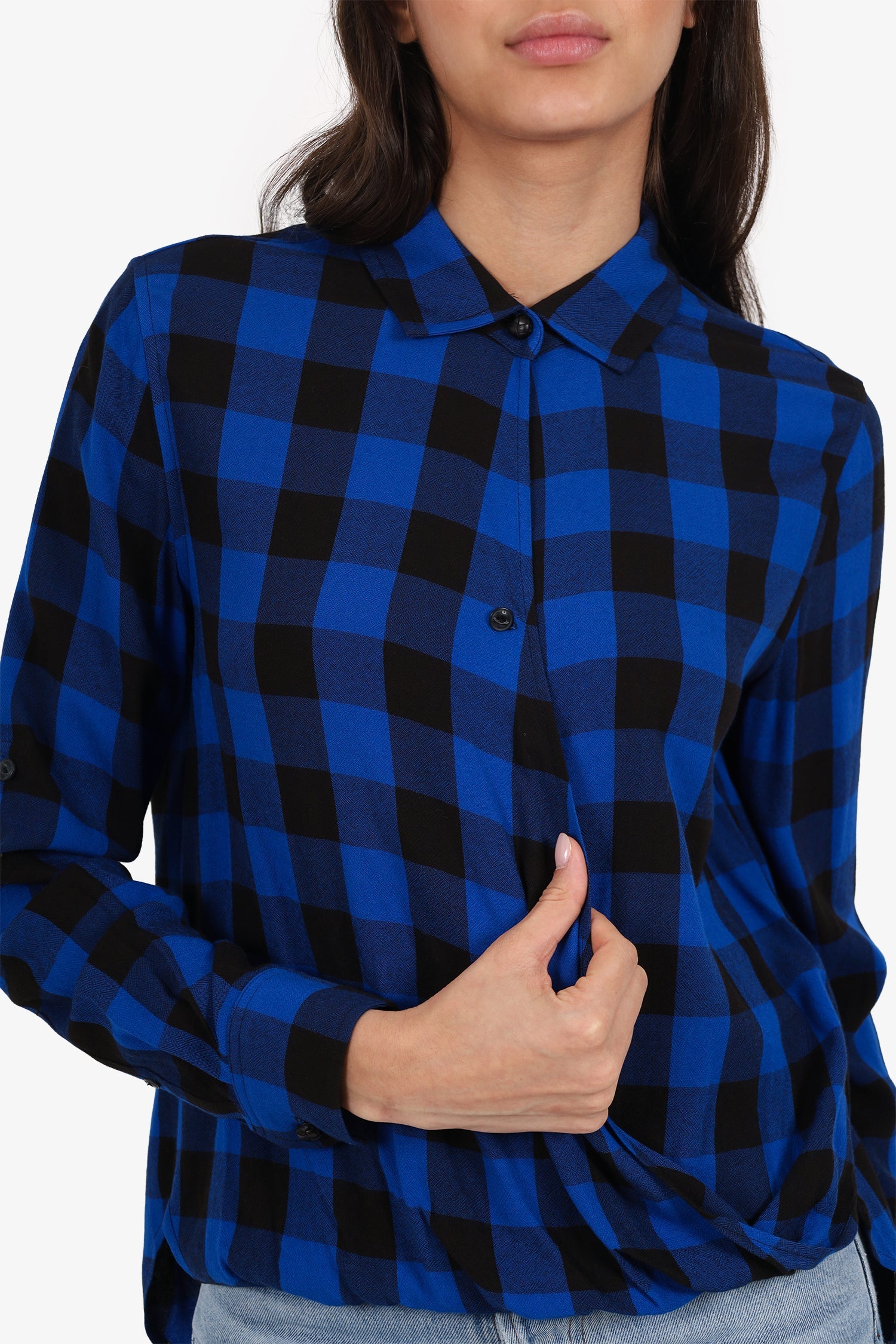 Rag & Bone Black/Blue Buffalo Check Top Size S