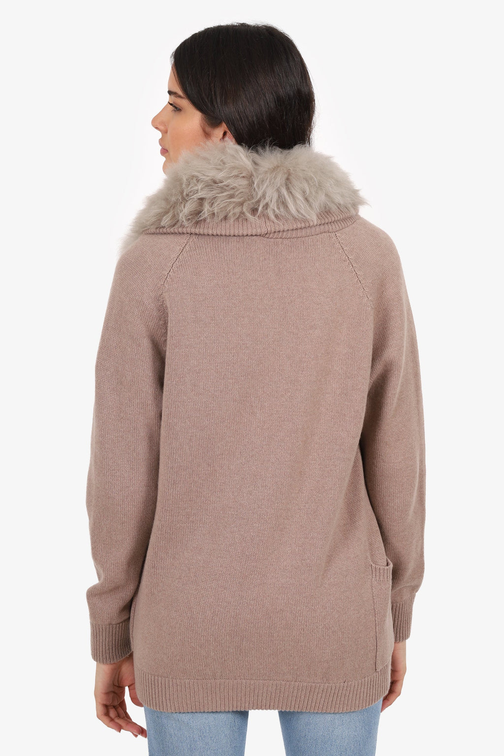 Brunello Cucinelli Taupe Cashmere/Shearling Collar igan Size M