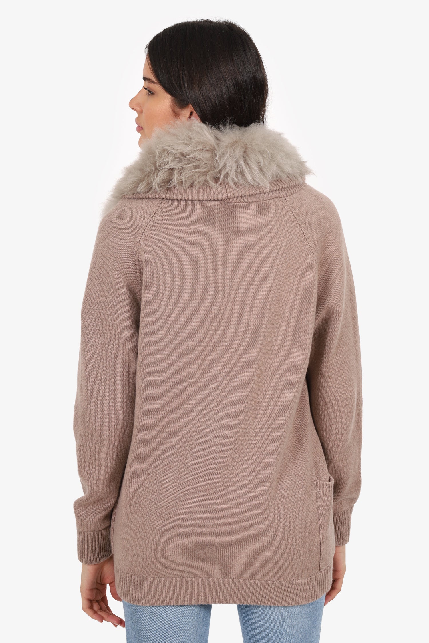 Brunello Cucinelli Taupe Cashmere/Shearling Collar igan Size M