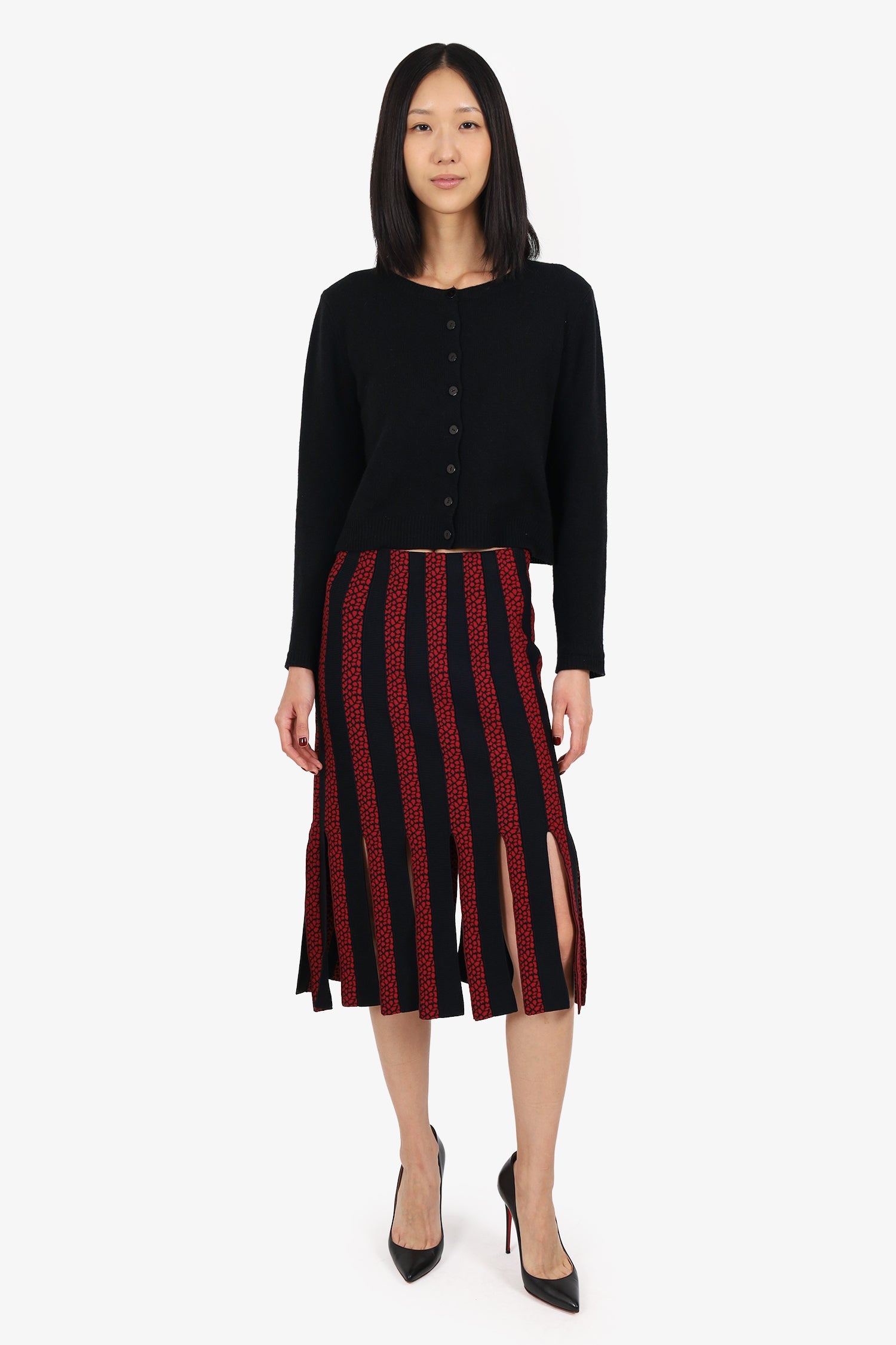 Cinq A Sept Black/Red Open Pleat Skirt Size S