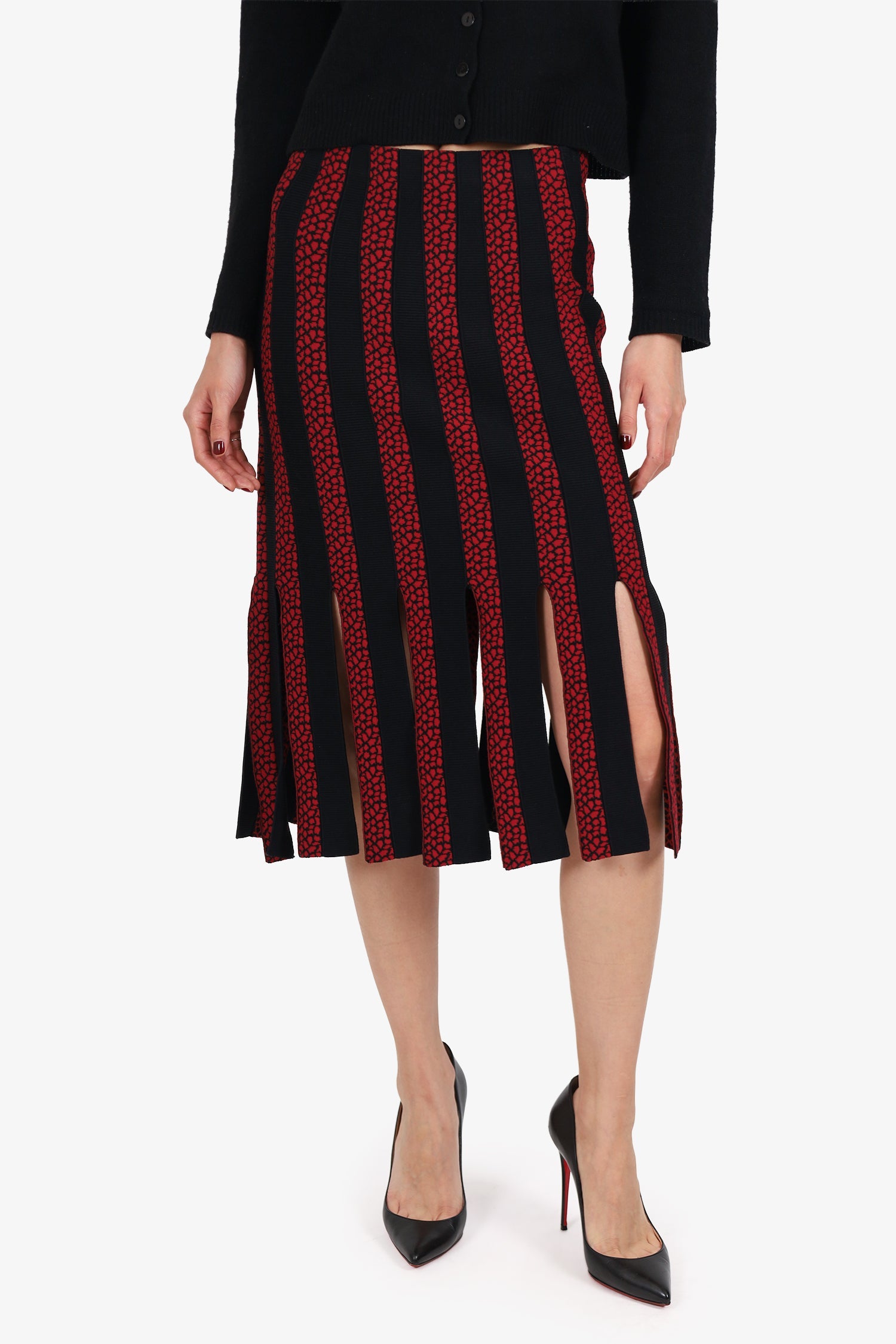 Cinq A Sept Black/Red Open Pleat Skirt Size S