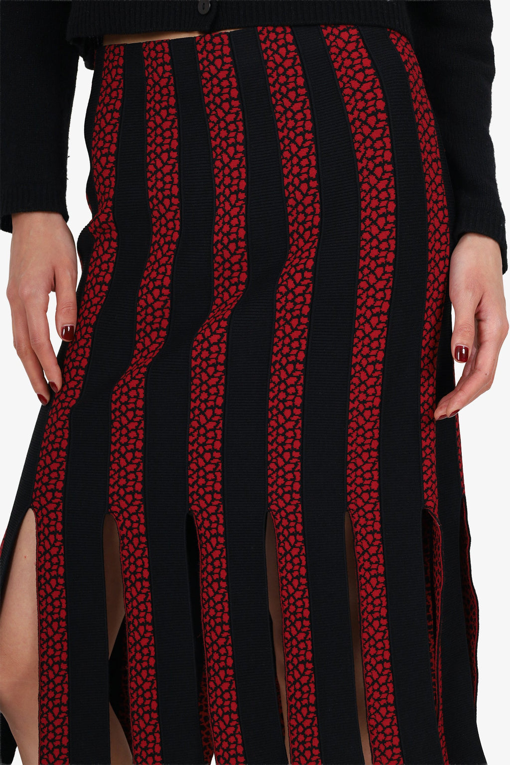 Cinq A Sept Black/Red Open Pleat Skirt Size S
