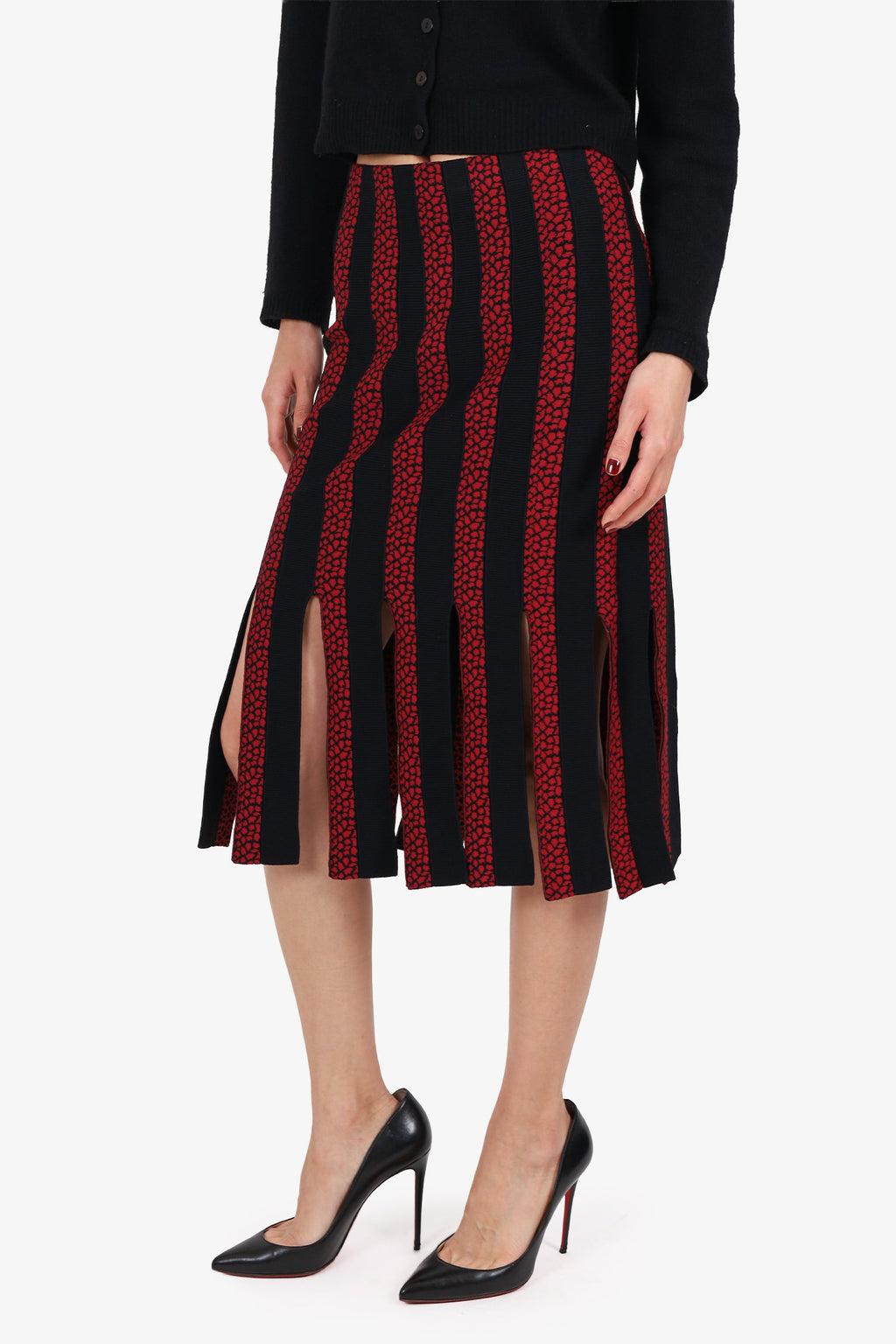 Cinq A Sept Black/Red Open Pleat Skirt Size S