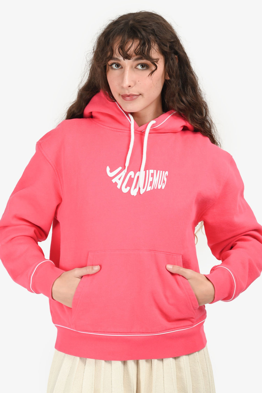 Jacquemus Pink Cotton Graphic Wave Logo Hoodie Size M