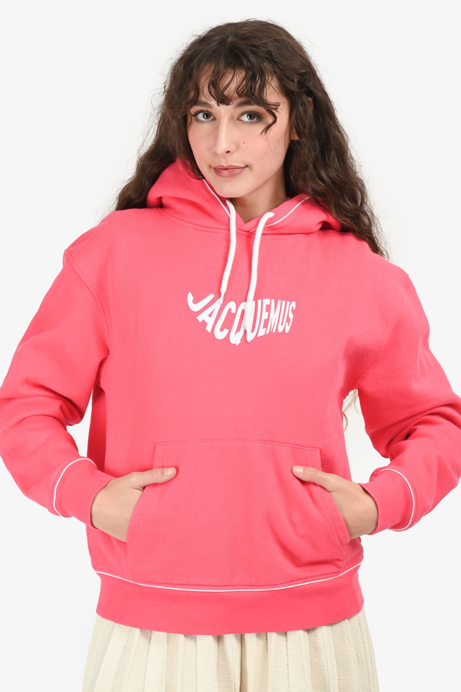 Jacquemus Pink Cotton Graphic Wave Logo Hoodie Size M
