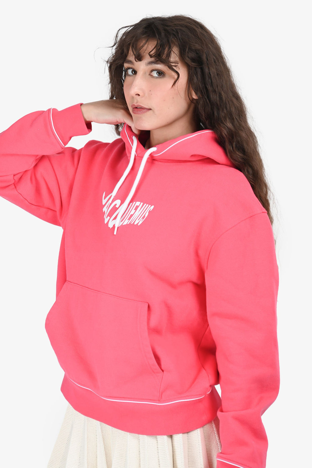 Jacquemus Pink Cotton Graphic Wave Logo Hoodie Size M