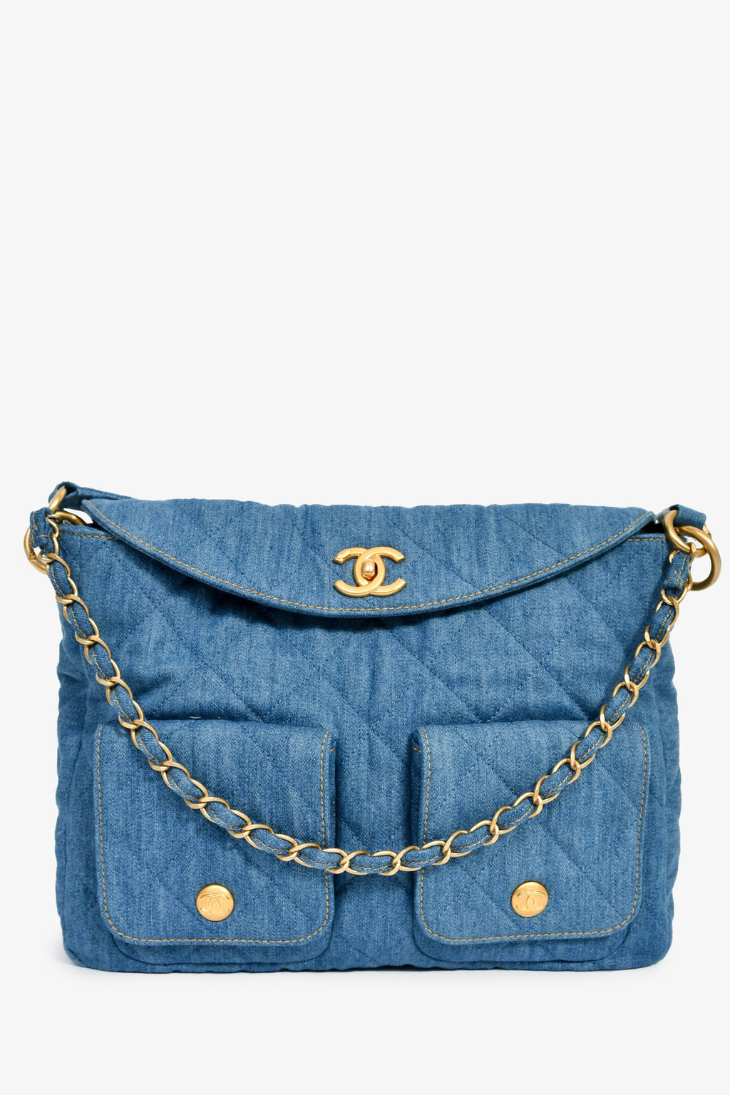 Pre-Loved Chanel™ 2025 Blue Denim Large 'Supple Twin' Shoulder Bag