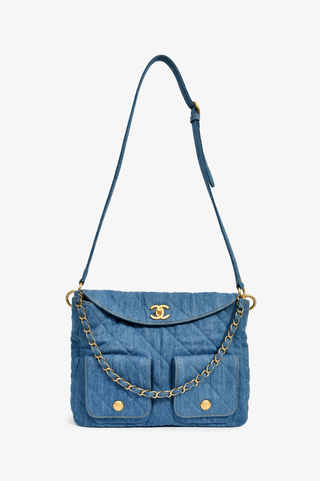 Pre-Loved Chanel™ 2025 Blue Denim Large 'Supple Twin' Shoulder Bag